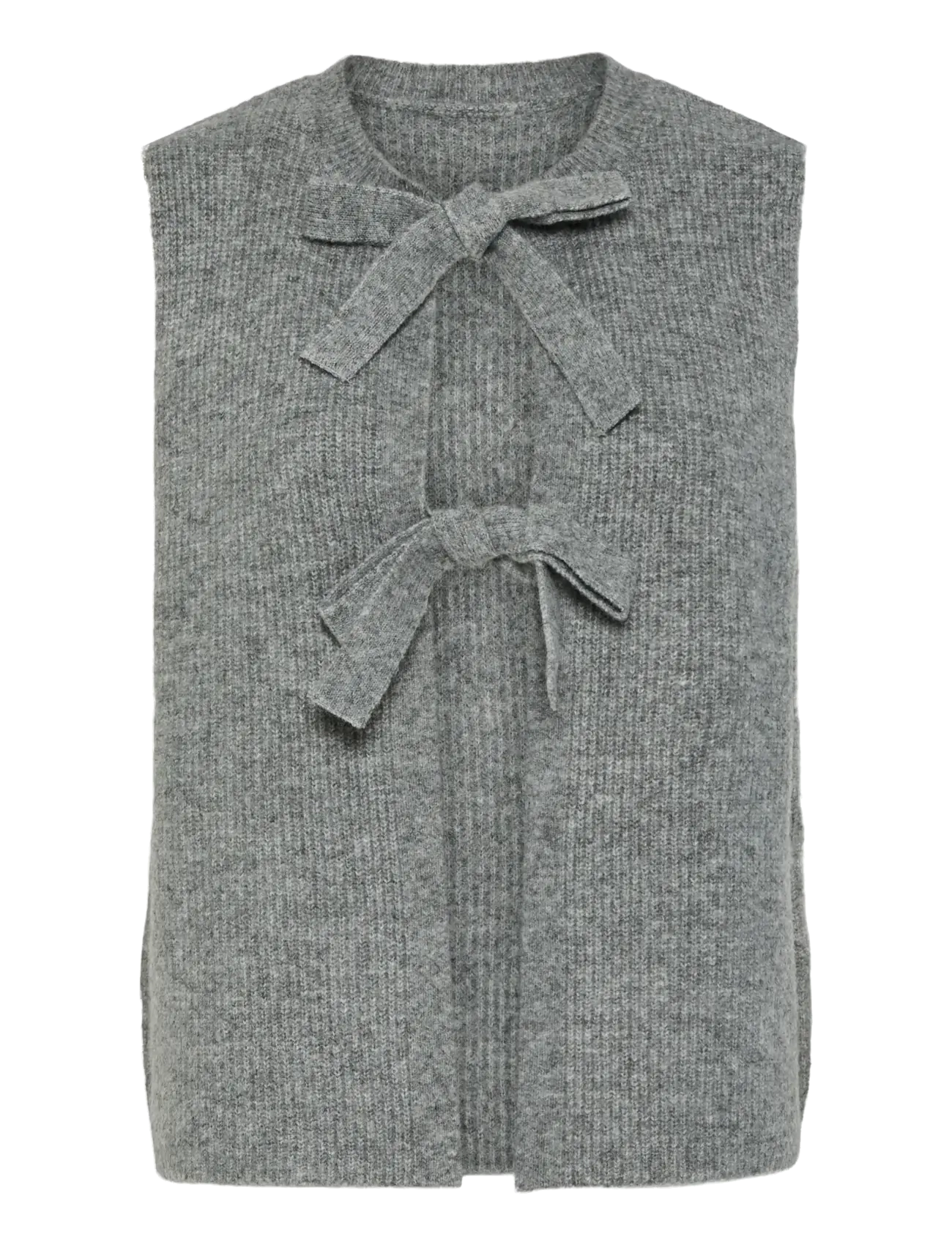 Pieces - PCSILLY SL REV TIE VEST KNIT NOOS BC - kootud vestid - medium grey melange - 1