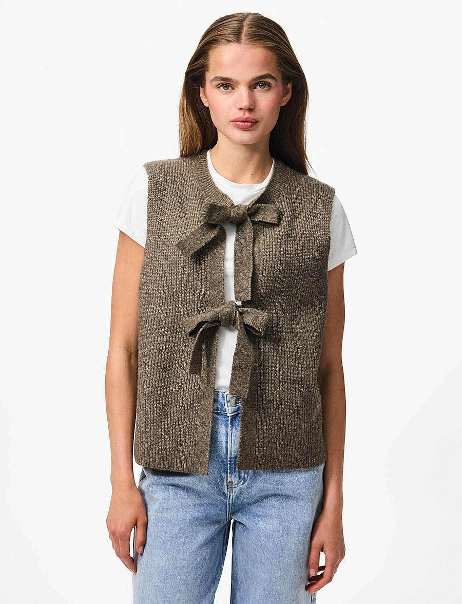 Pieces - PCSILLY SL REV TIE VEST KNIT NOOS BC - knitted vests - morel - 5