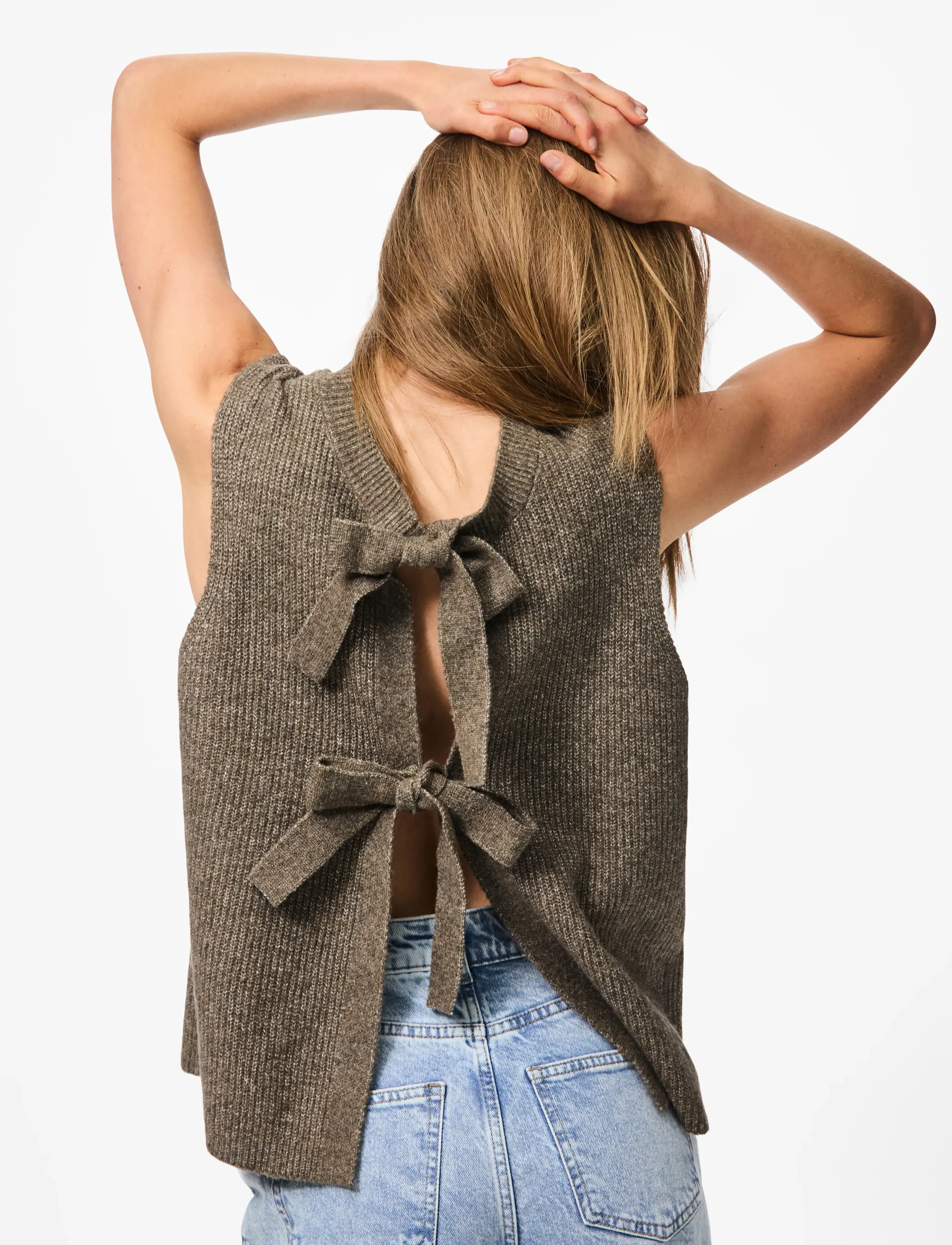 PIECES Pcsilly Sl Rev Tie Vest Knit Noos Bc linnen dam – bild 6