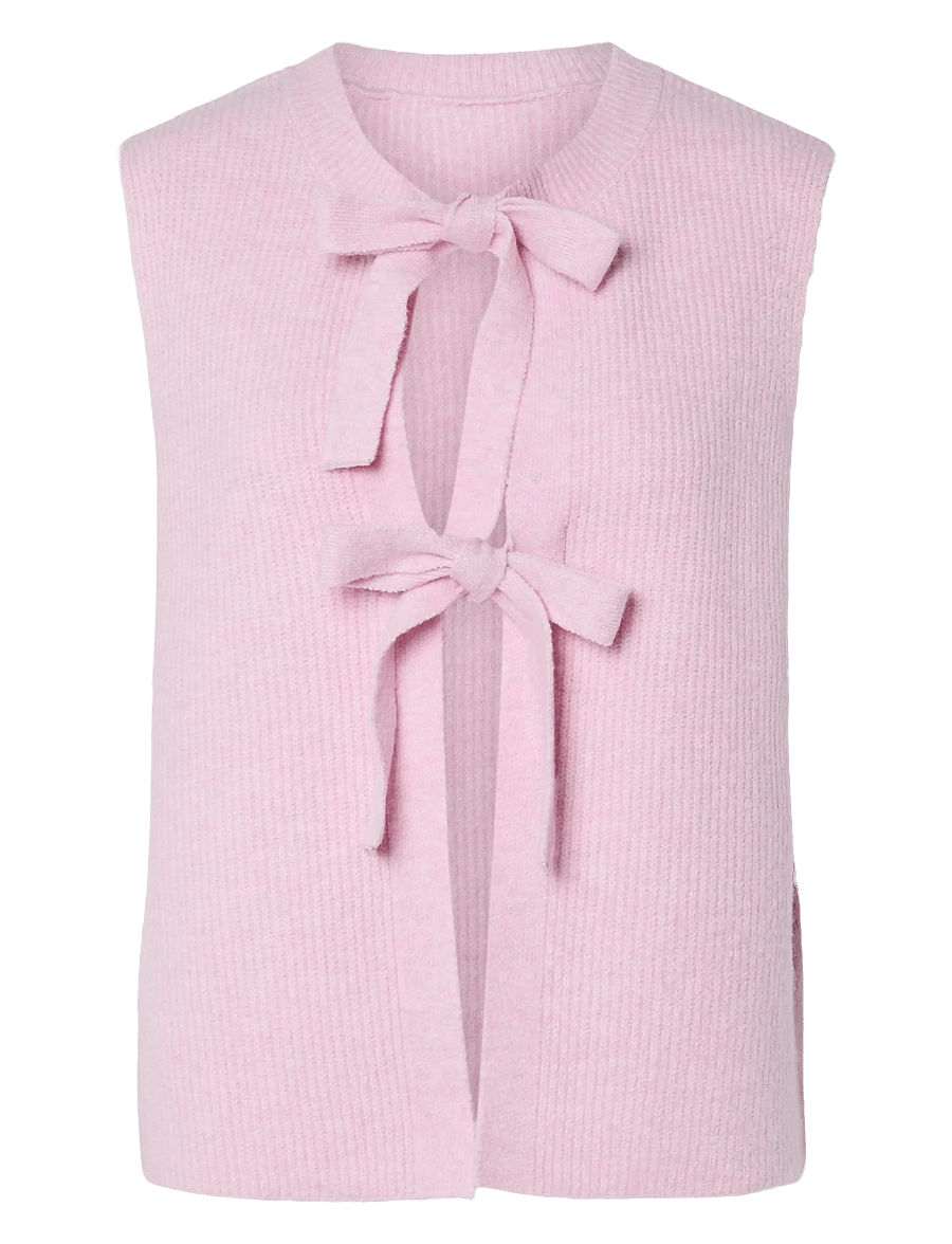 Pieces - PCSILLY SL REV TIE VEST KNIT NOOS BC - kootud vestid - roseate spoonbill - 1