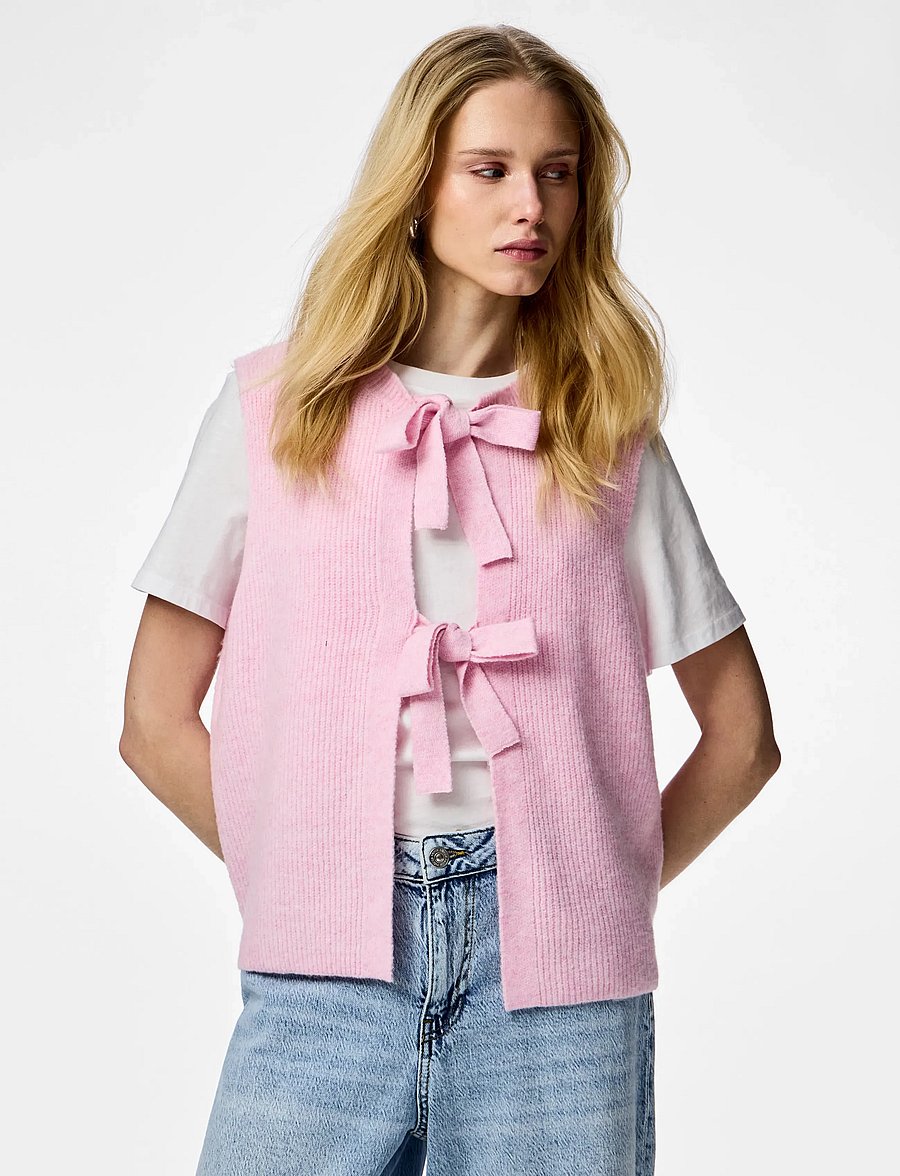 Pieces - PCSILLY SL REV TIE VEST KNIT NOOS BC - kootud vestid - roseate spoonbill - 0