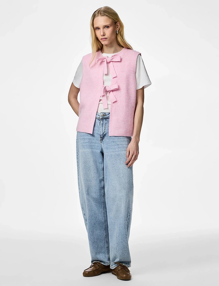Pieces - PCSILLY SL REV TIE VEST KNIT NOOS BC - kootud vestid - roseate spoonbill - 4