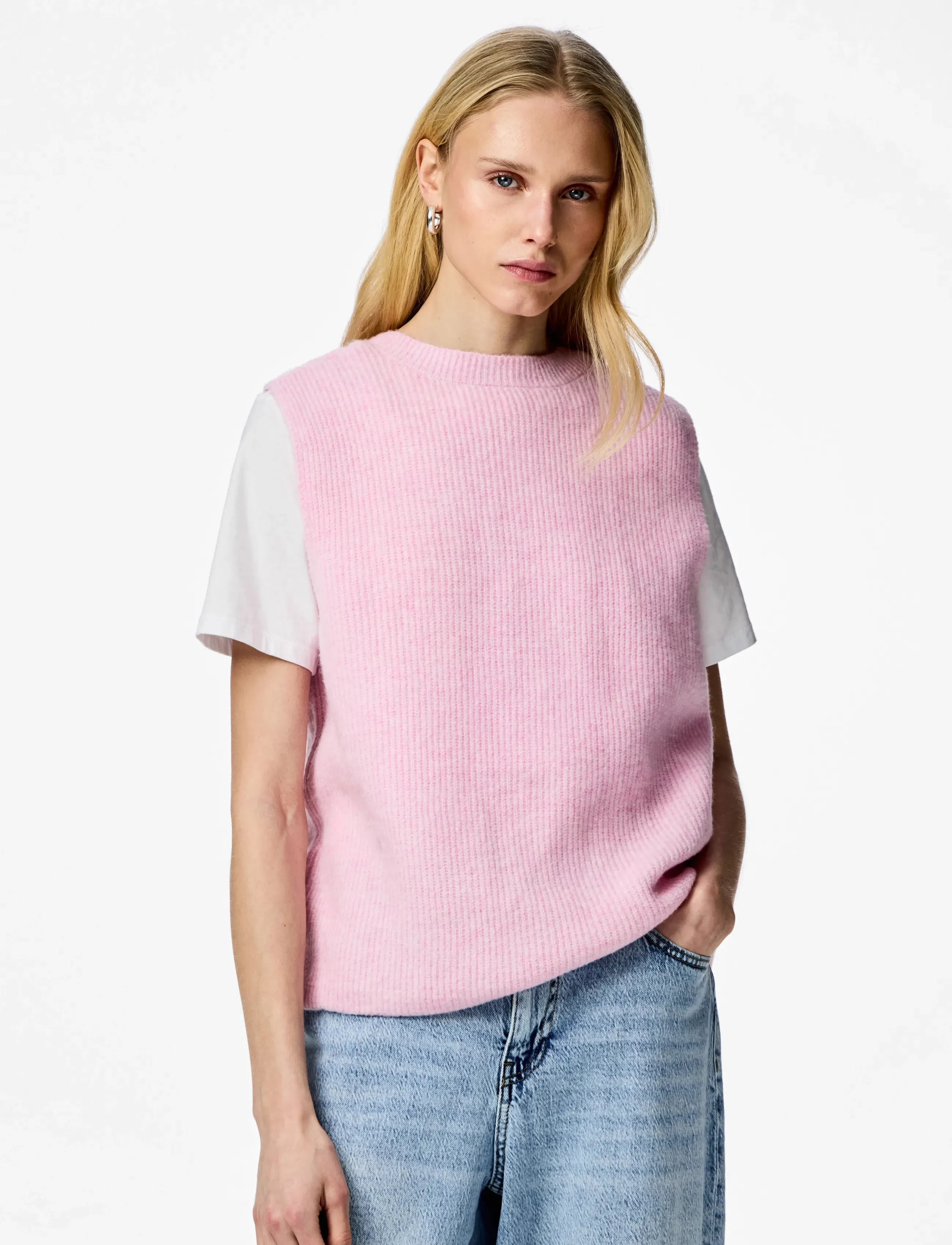 Pieces - PCSILLY SL REV TIE VEST KNIT NOOS BC - kootud vestid - roseate spoonbill - 5