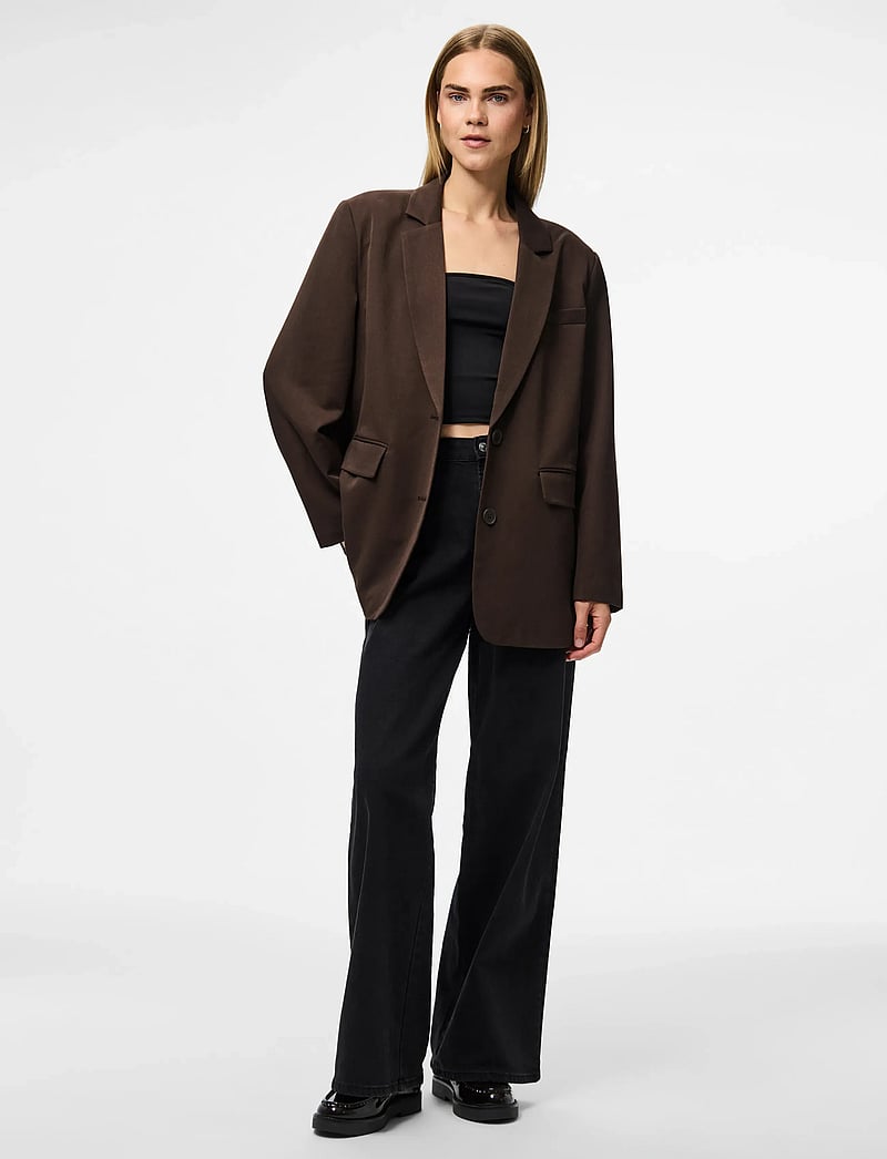 Pieces - PCKAMIL LS LOOSE BLAZER NOOS BC - oversize pintsakud - hot fudge - 4