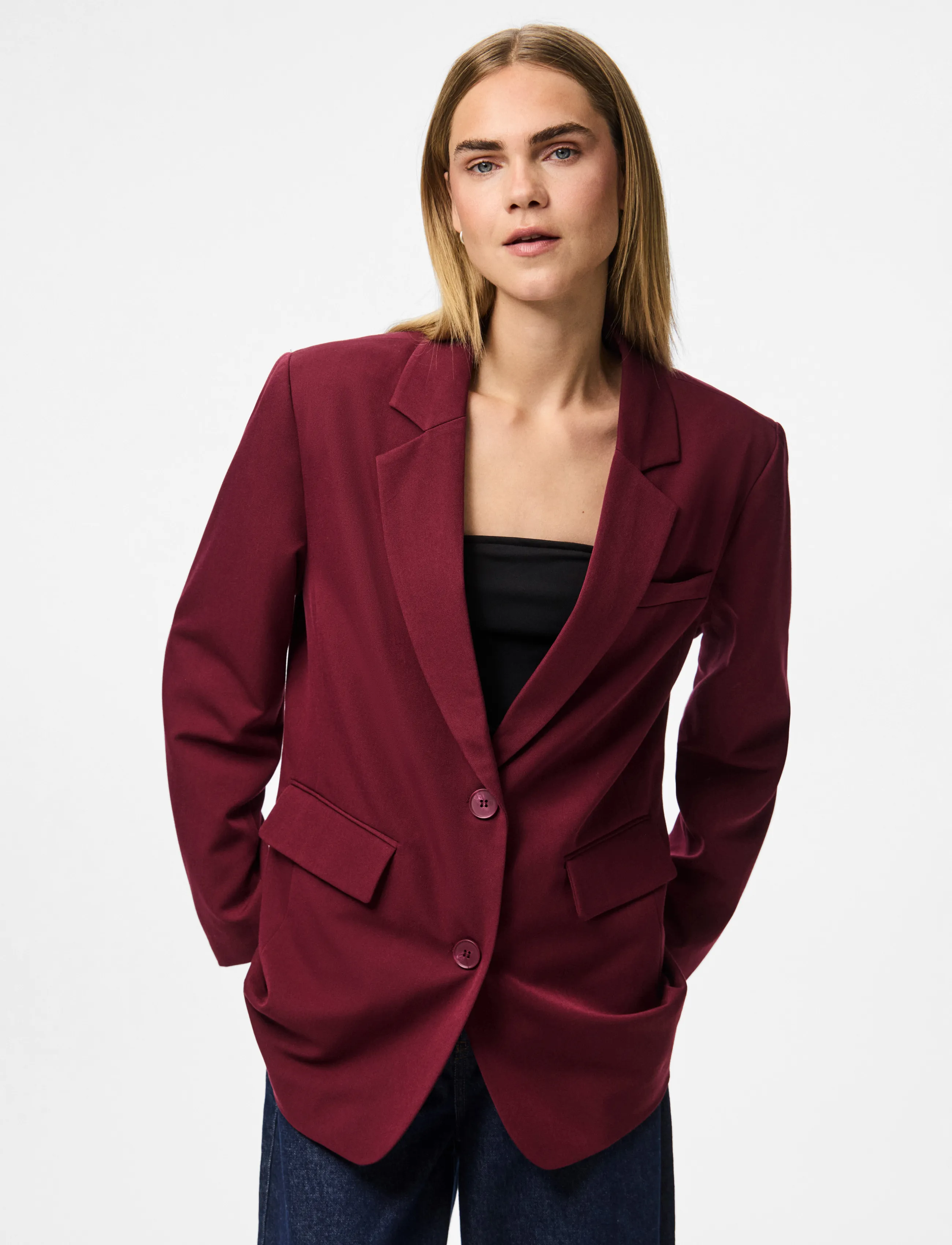 Pieces Pckamil Ls Loose Blazer Noos Bc, Kvinder, Løs Blazer, Bordeaux, Str: XS