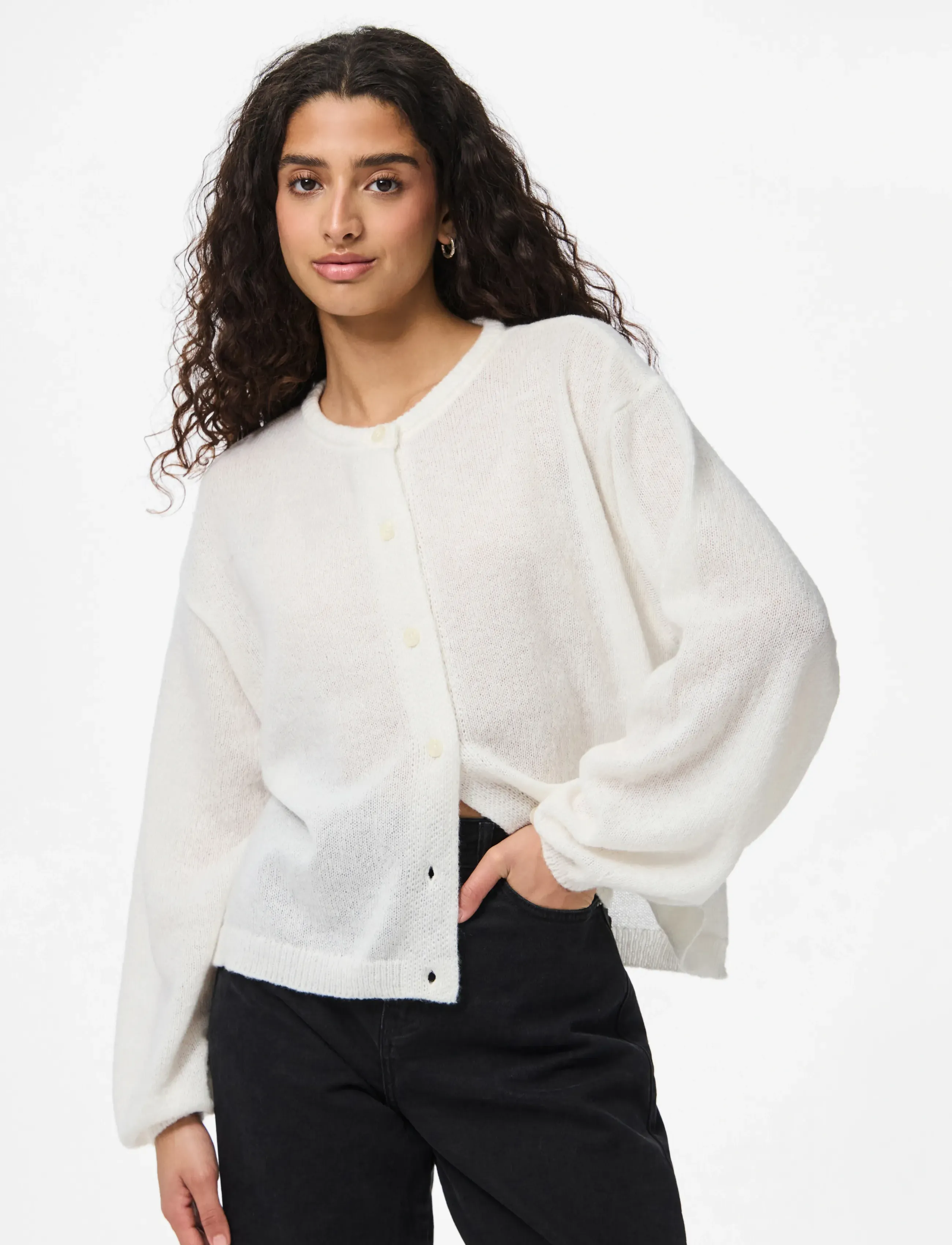 Pieces PCIDA LS O-NECK KNIT CARDIGAN NOOS BC - Kleidung - CLOUD DANCER / cream