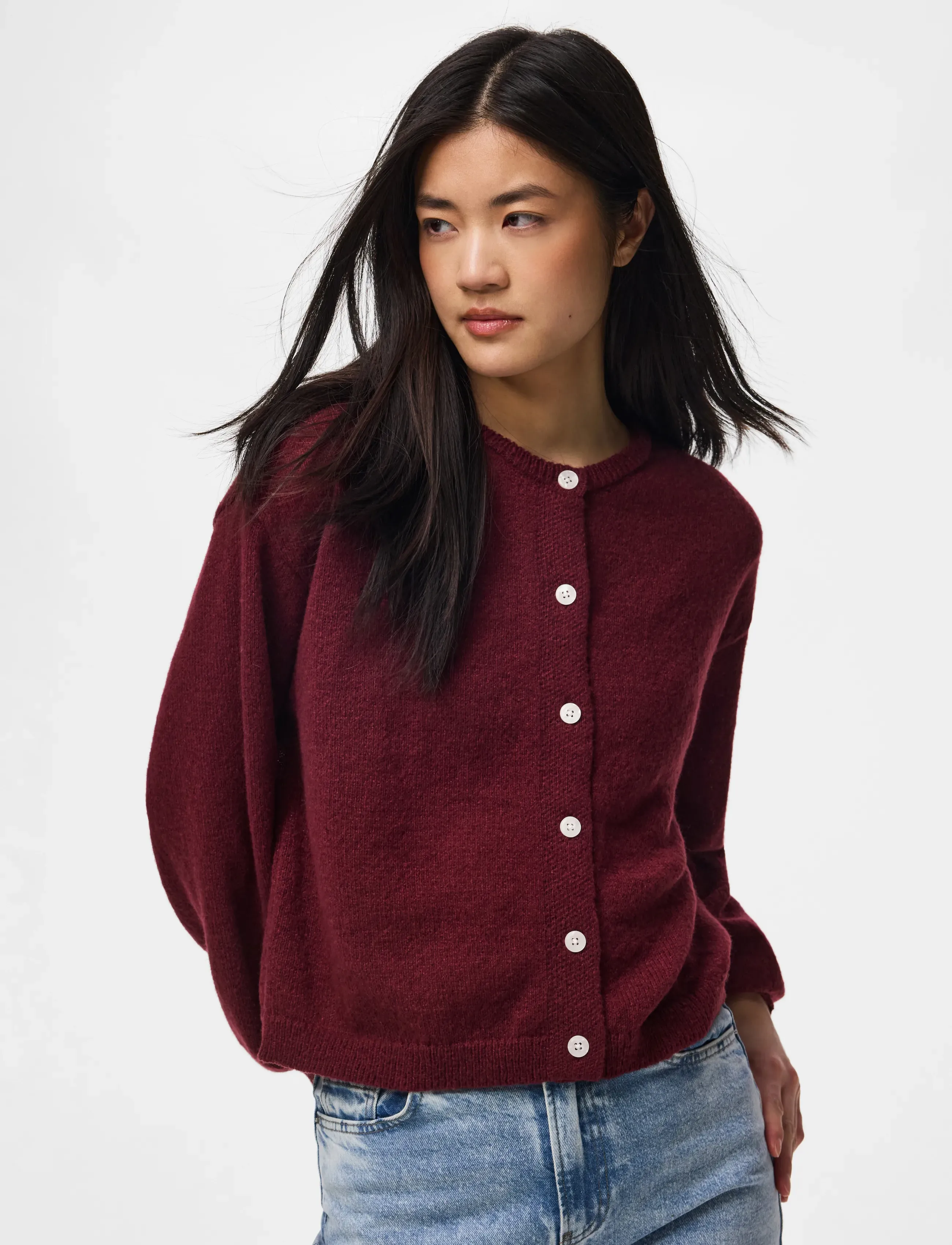Pieces Pcida Ls O-Neck Knit Cardigan Noos Bc, L, Burgundy, Strik > Trøjer, Dame