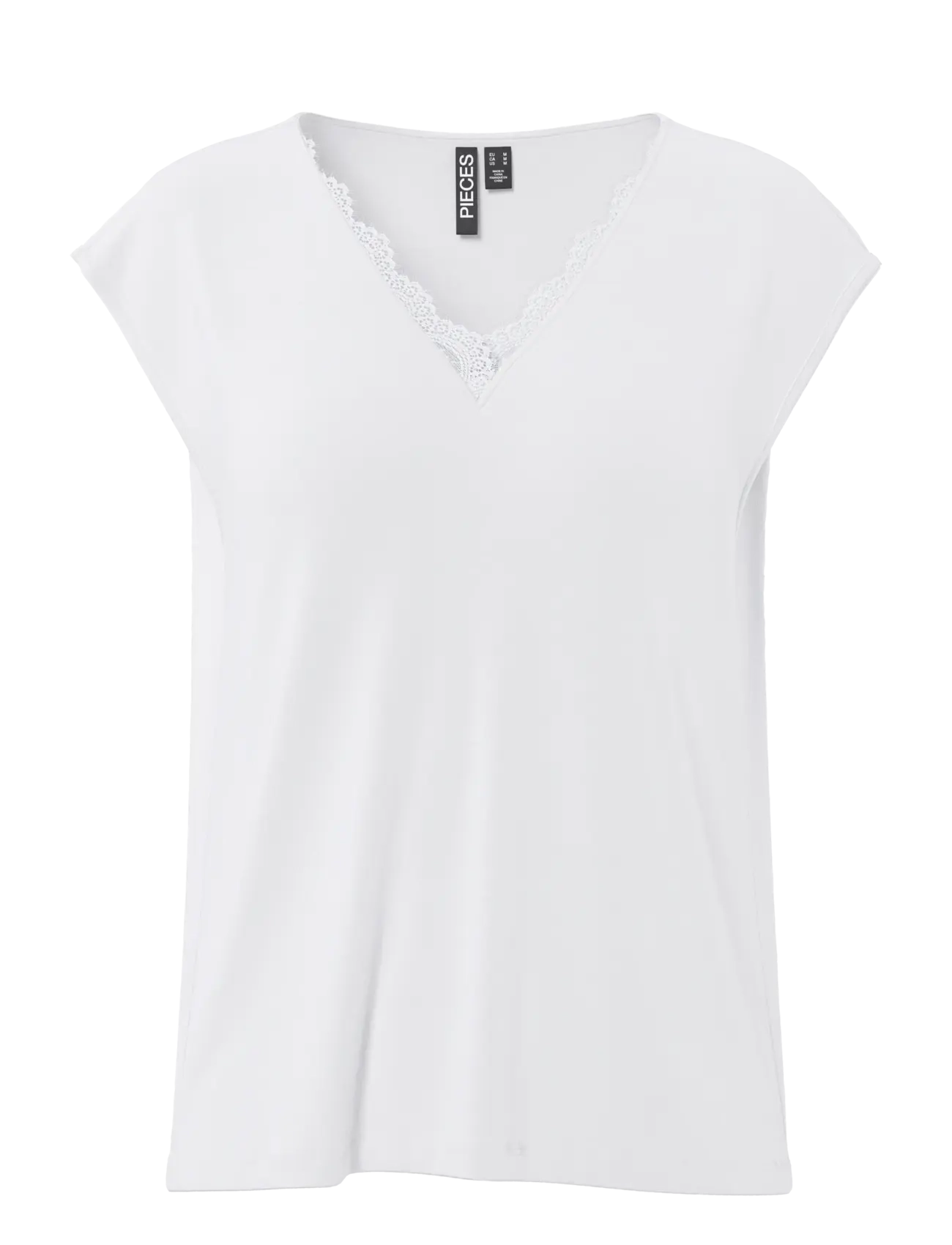 Pieces PCKAMALA LACE V-NECK TEE JRS NOOS BC - Kläder - BRIGHT WHITE / white