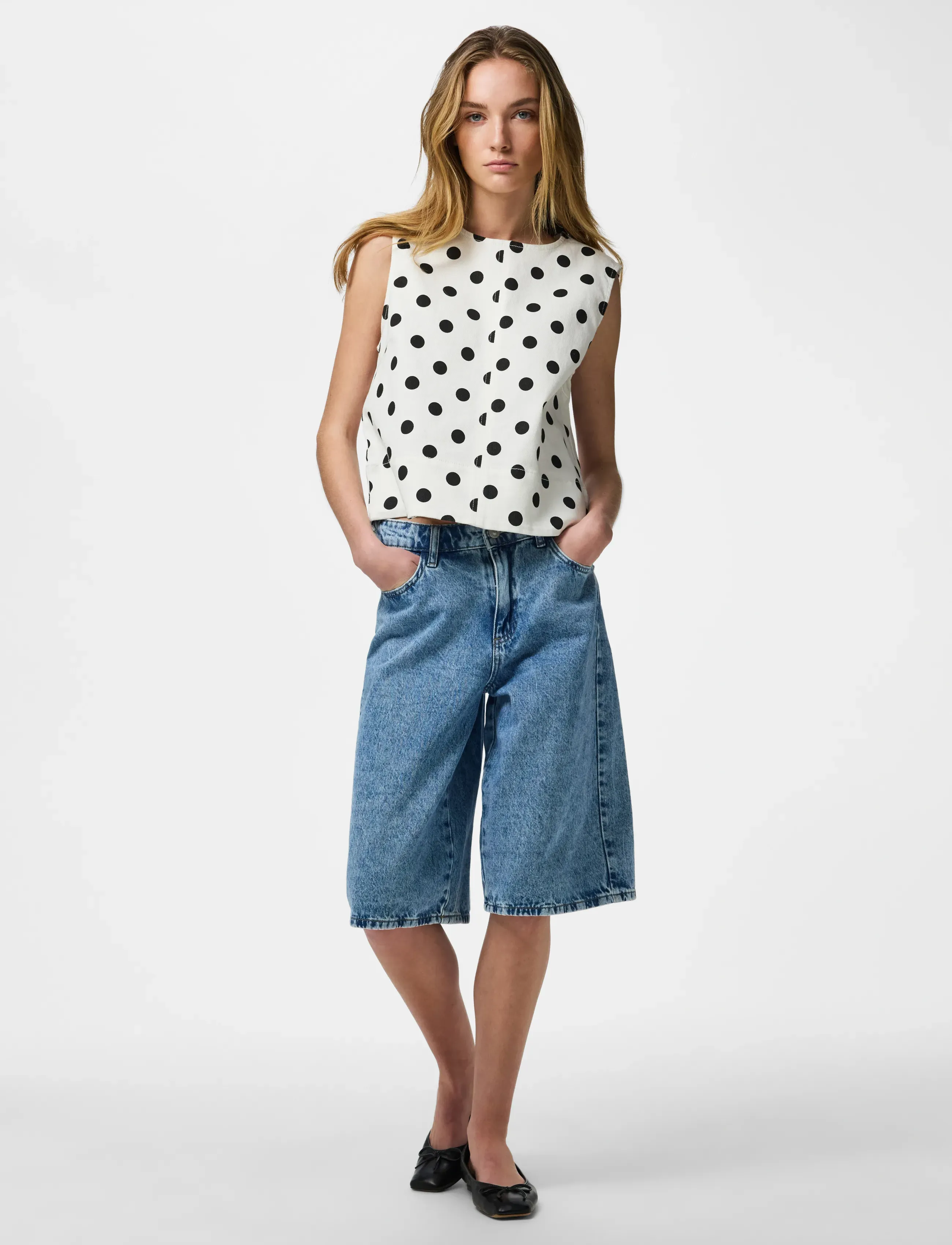 Pieces - PCSALUME SL DENIM TOP - bright white - 4