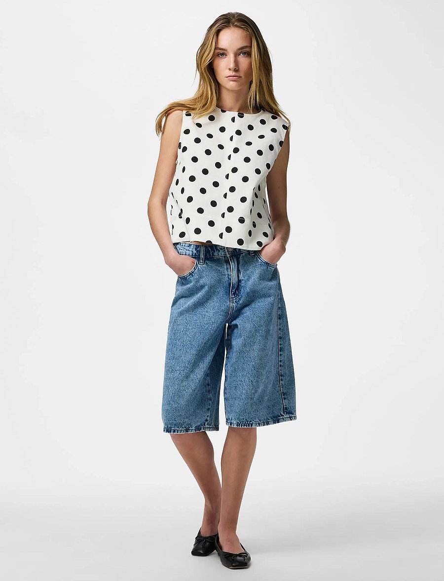 Pieces - PCSALUME SL DENIM TOP - bright white - 4