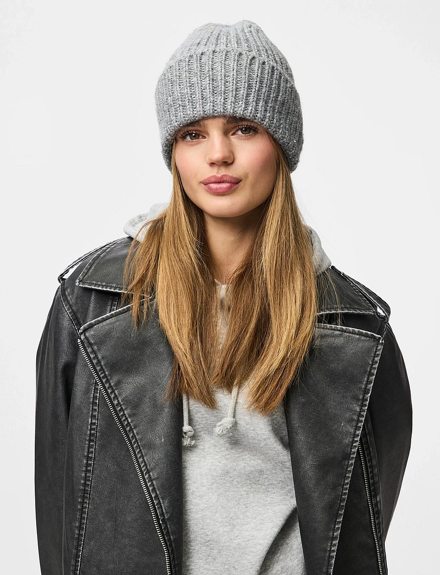 Pieces - PCMILLA HOOD NOOS BC - kootud mütsid - medium grey melange - 0