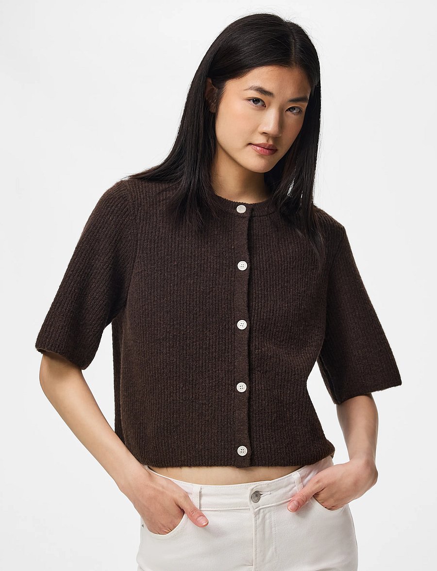 Pieces - PCSILLY SS O-NECK KNIT CARDIGAN NOOS BC - cardigans - hot fudge - 0