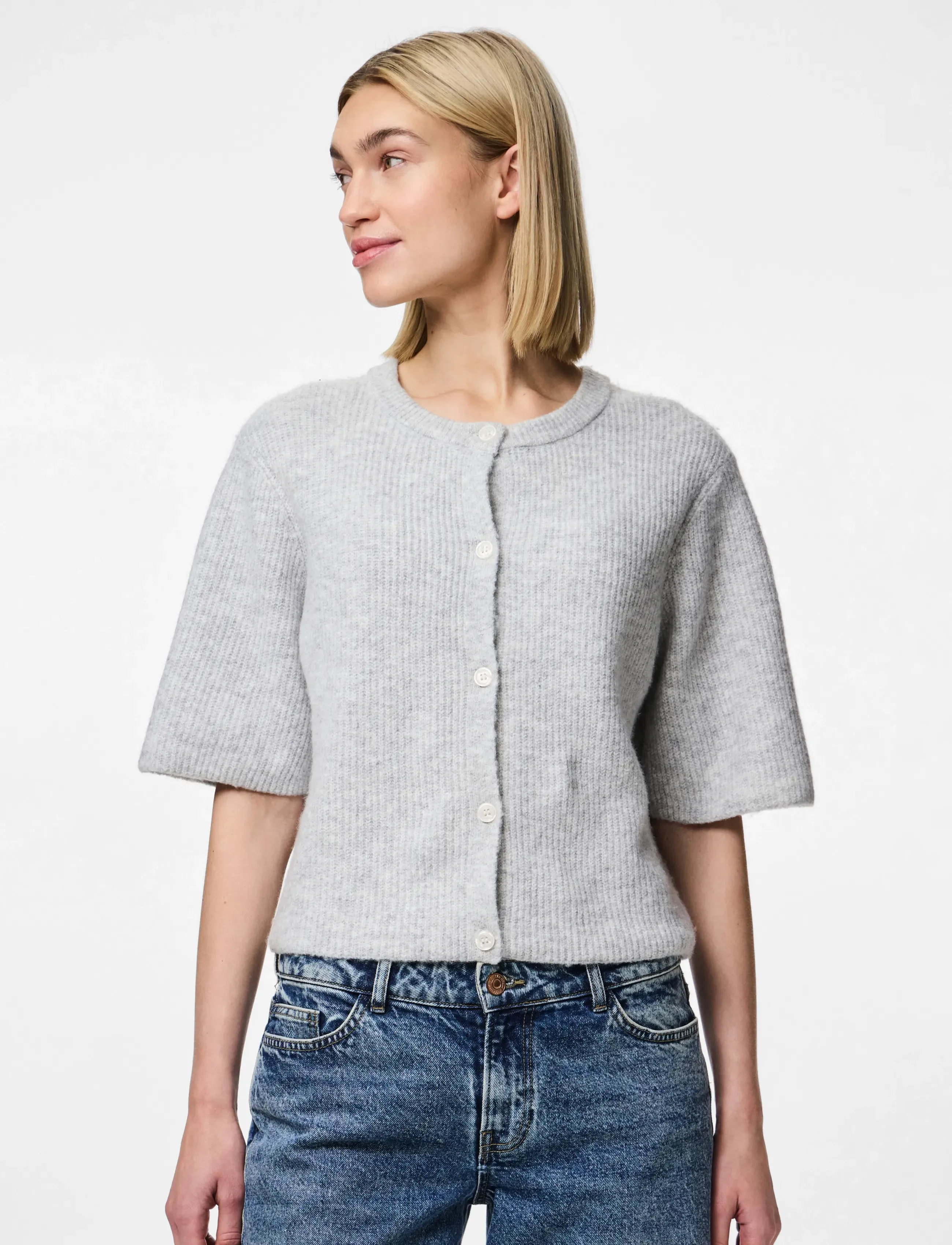 Pieces PCSILLY SS O-NECK KNIT CARDIGAN NOOS BC - Pieces - LIGHT GREY MELANGE / grey