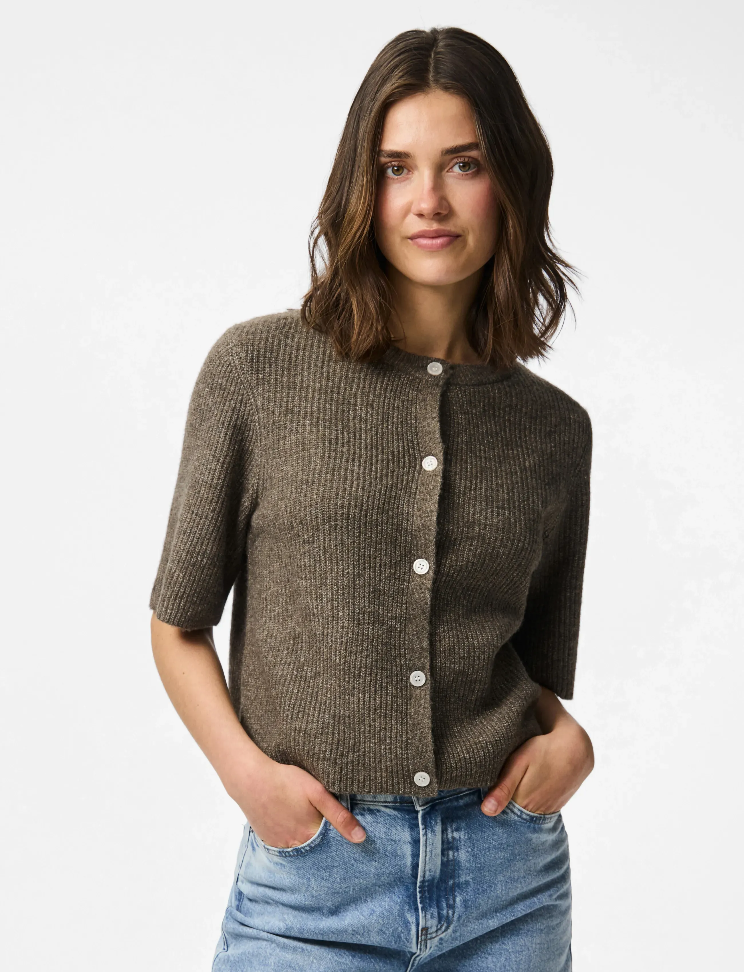 Pieces PCSILLY SS O-NECK KNIT CARDIGAN NOOS BC - Pieces - MOREL / brown