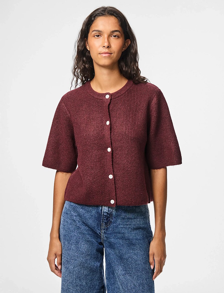 Pieces - PCSILLY SS O-NECK KNIT CARDIGAN NOOS BC - cardigans - tawny port - 0