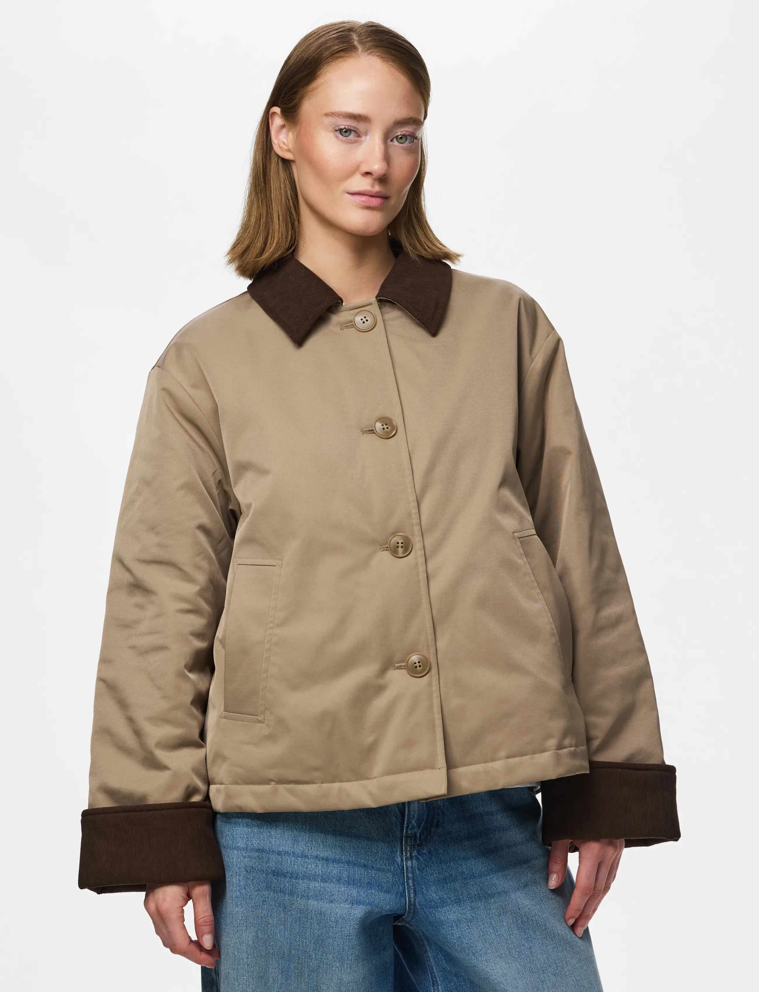 Pieces Pcjorma Short Padded Jacket Bc, M, Jackets, Beige - Jacket, Frauen