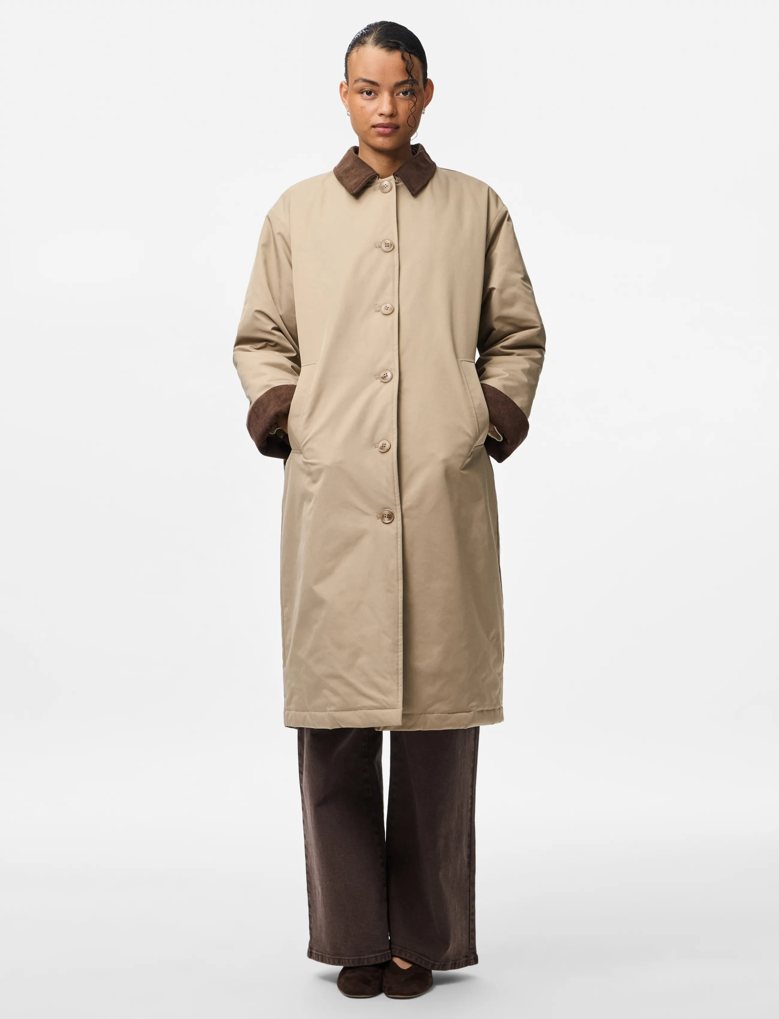 Pieces PCJORMA LONG CORDUROY JACKET NOOS BC - Farben der Saison - GREIGE / beige