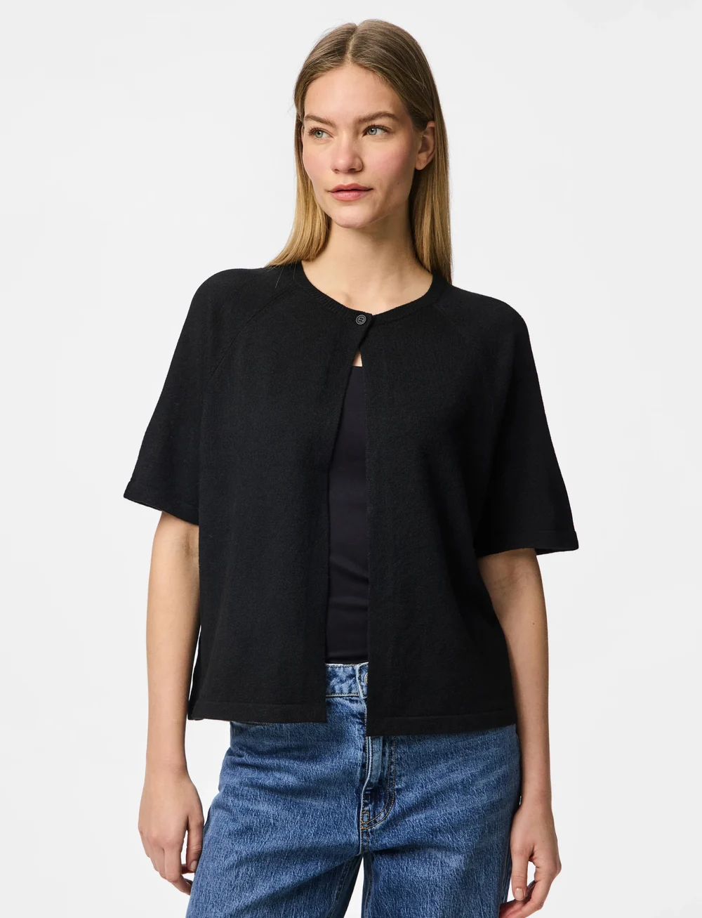 Pieces - PCBREE SS O-NECK KNIT CARDIGAN NOOS BC - kardiganid - black - 0