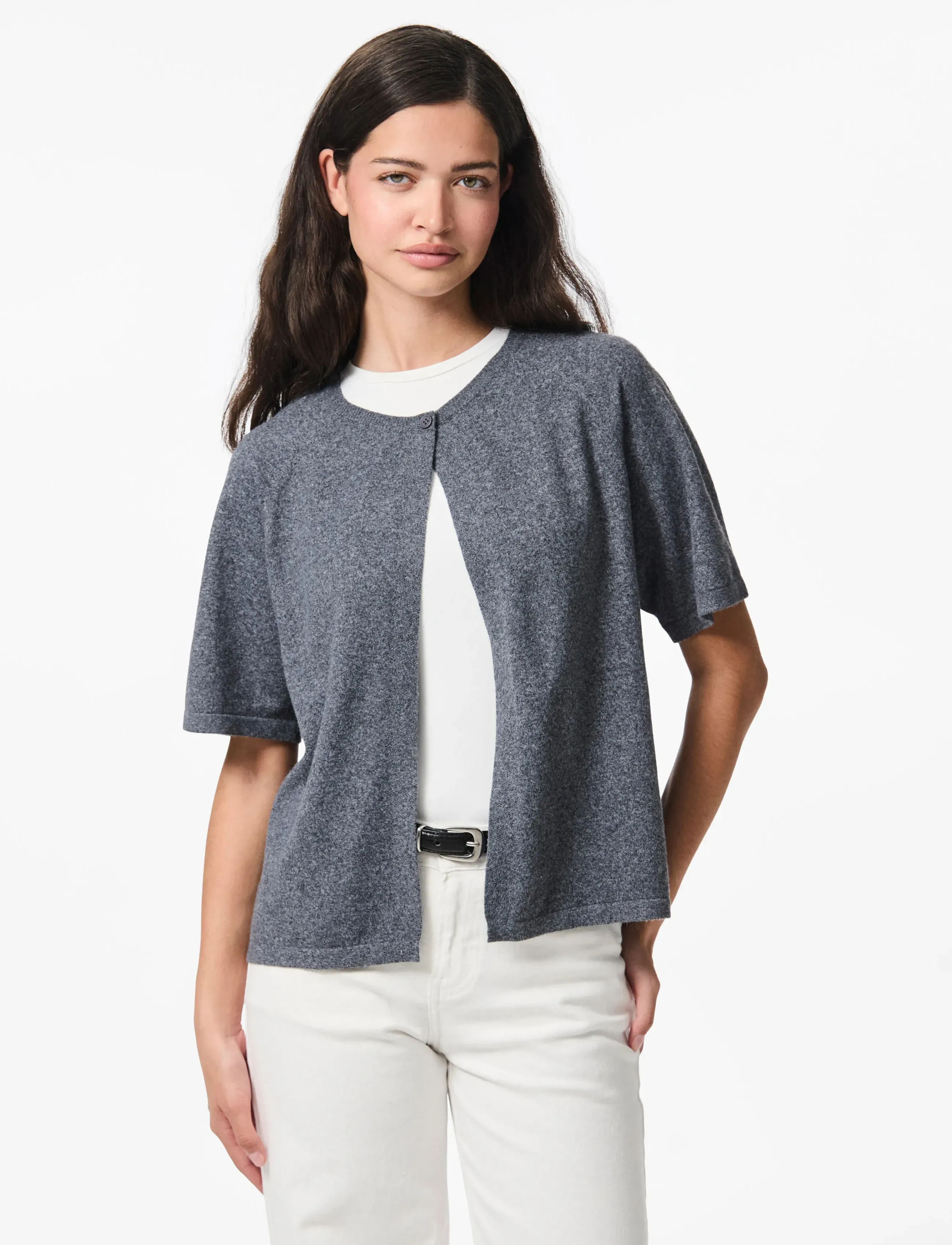 Pieces Pcbree Ss O-Neck Knit Cardigan Noos Bc, Kvinder, Kortærmet Strik Cardigan, Grå, Str: M
