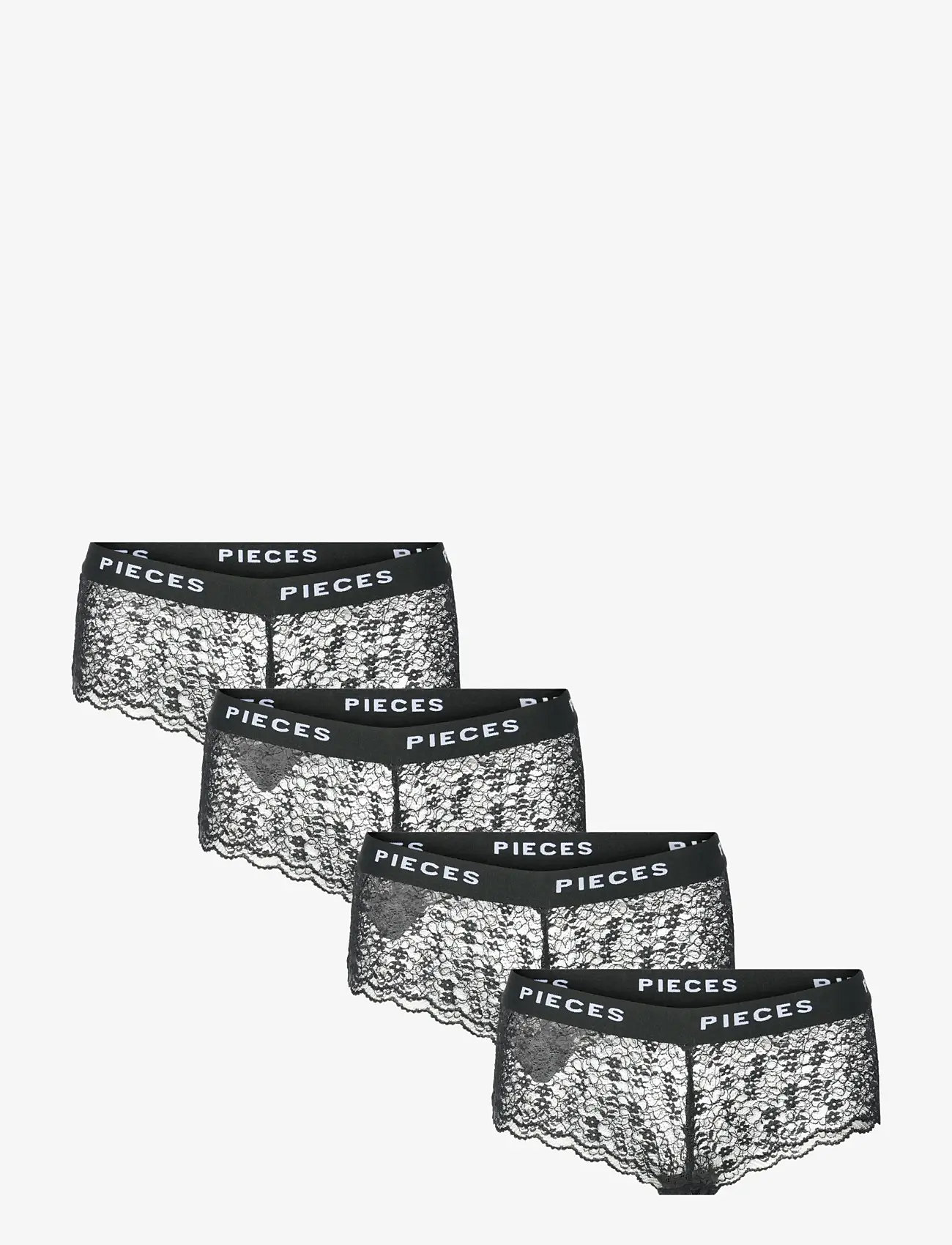 Pieces - PCLOGO LACE HIPSTER 4-PACK - hipsterid ja bokserid - black - 0