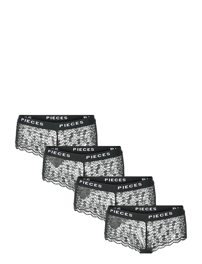 Pieces - PCLOGO LACE HIPSTER 4-PACK - hipsterid ja bokserid - black - 0