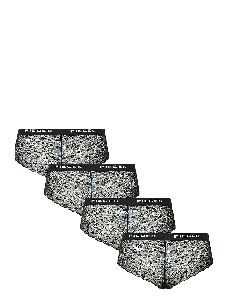 Pieces - PCLOGO LACE HIPSTER 4-PACK - hipsterid ja bokserid - black - 1
