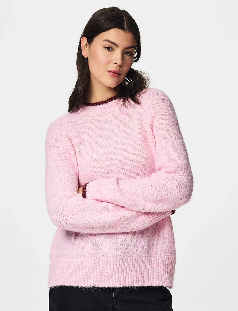 Pieces - PCIVY LS O-NECK CONTRAST KNIT NOOS BC - stickade tröjor - roseate spoonbill - 0