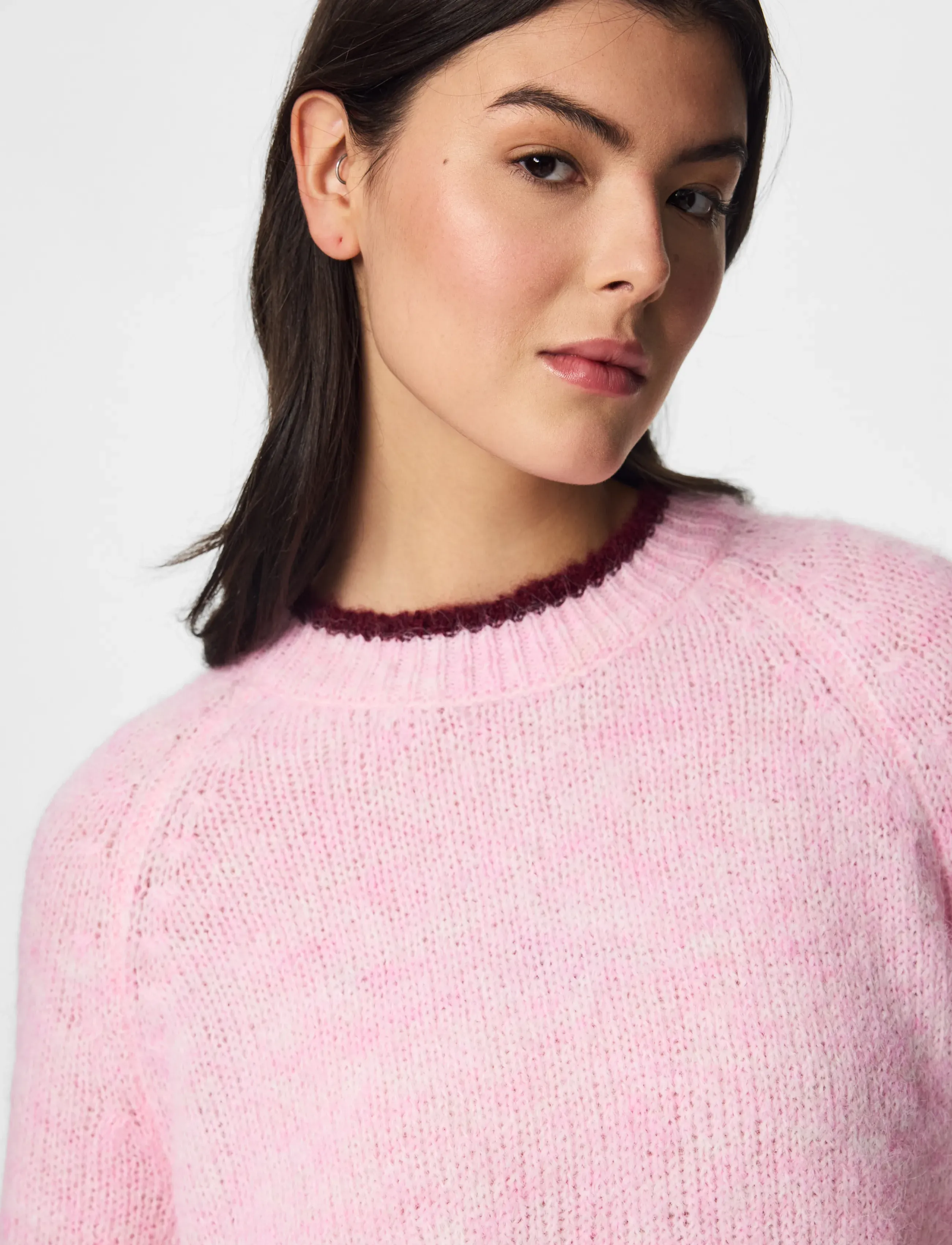 Pieces PCIVY LS O-NECK CONTRAST KNIT NOOS BC - Fødselsdag - ROSEATE SPOONBILL / pink/rose