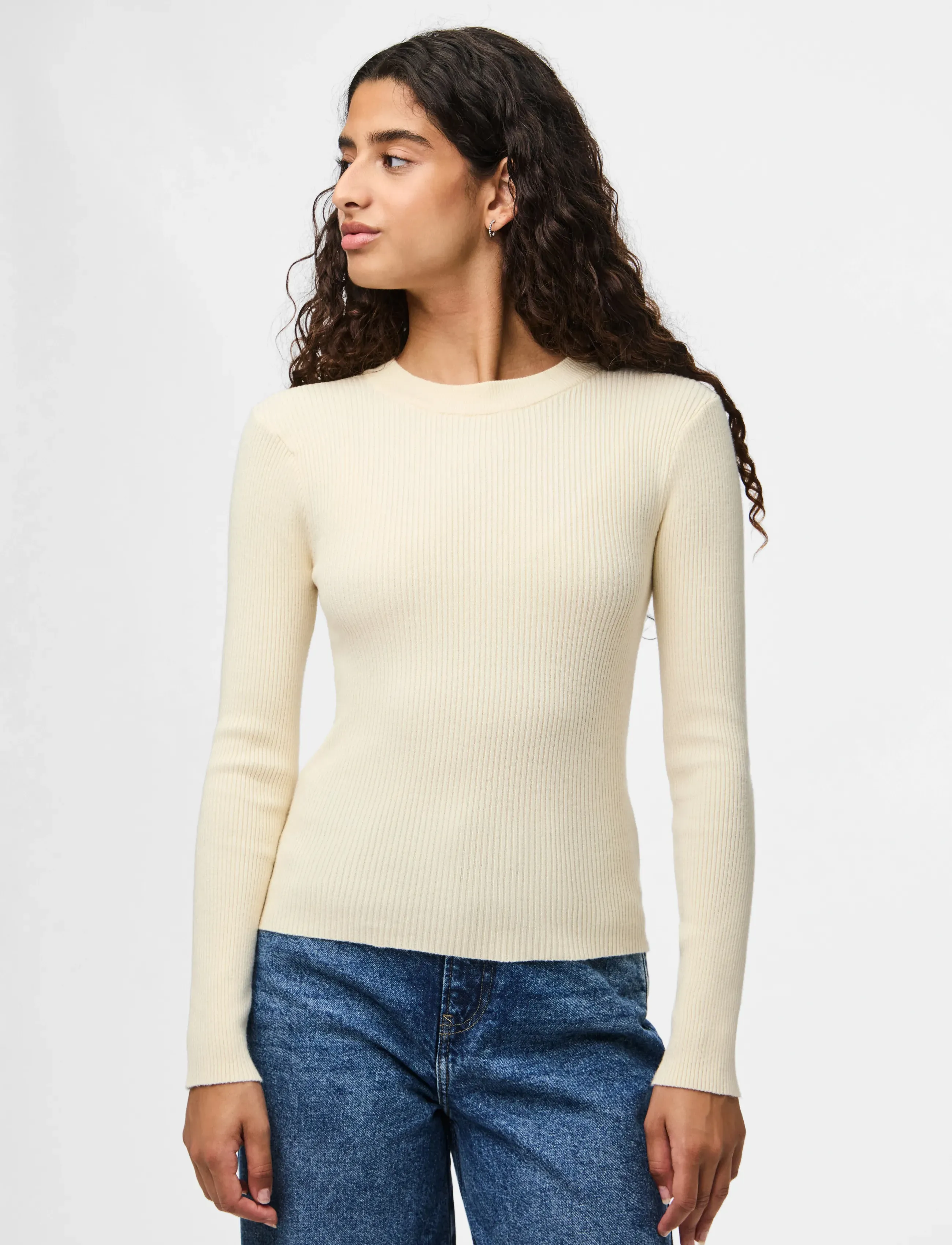 Pieces PCMIRA NEW LS O-NECK KNIT NOOS BC - Strik - BIRCH / cream