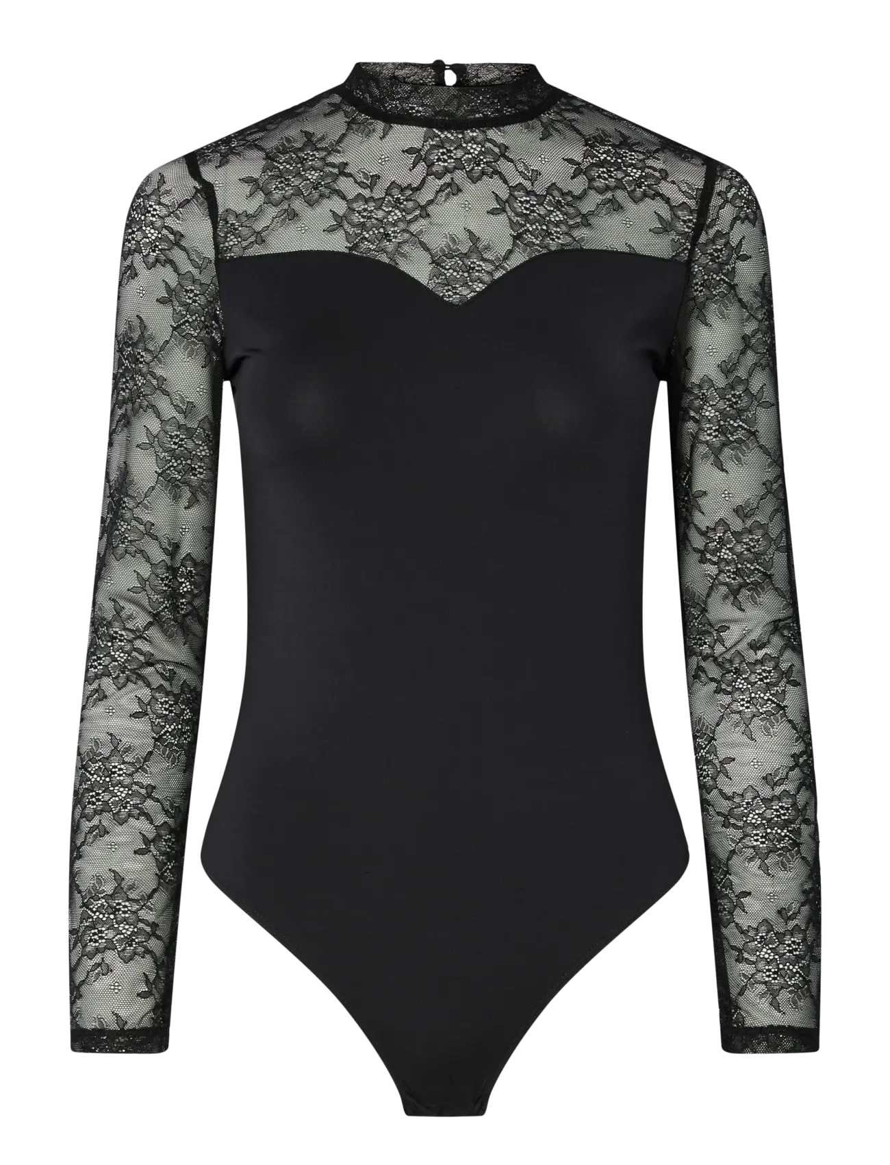 PCMILLY LS LACE BODYSTOCKING NOOS - BLACK