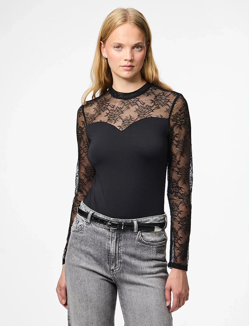 Pieces - PCMILLY LS LACE BODYSTOCKING NOOS - besondere anlässe - black - 0