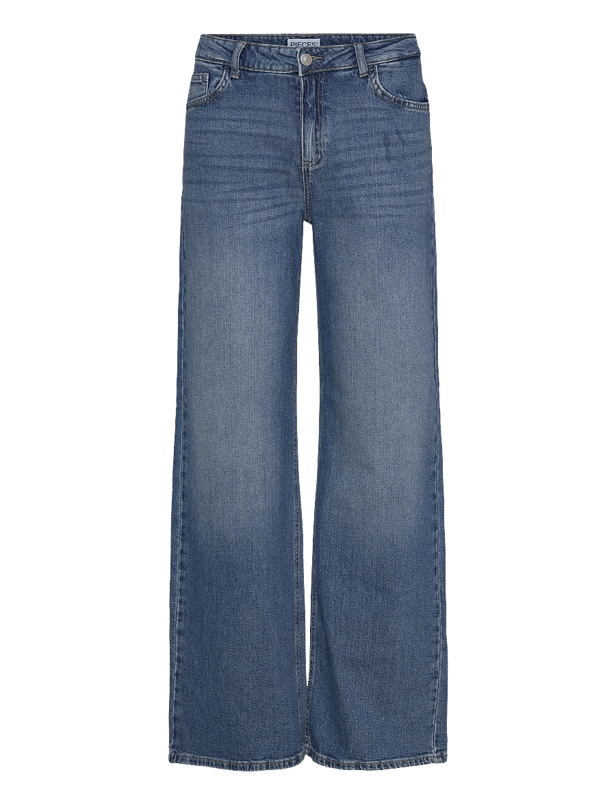 Pieces - PCSILKE MW WIDE JEANS MB NOOS - laia säärega teksad - medium blue denim - 1