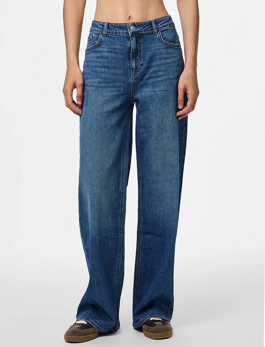 Pieces - PCSILKE MW WIDE JEANS MB NOOS - laia säärega teksad - medium blue denim - 0