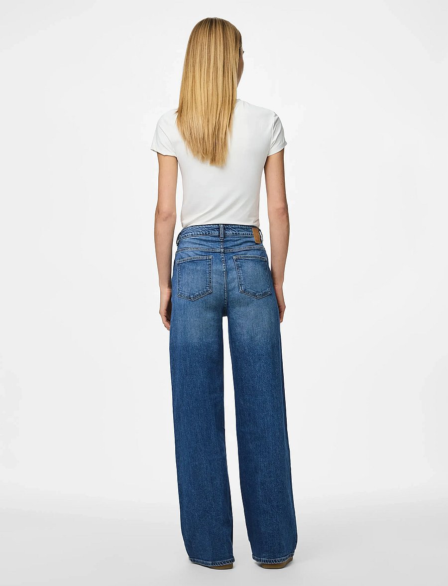 Pieces - PCSILKE MW WIDE JEANS MB NOOS - laia säärega teksad - medium blue denim - 3