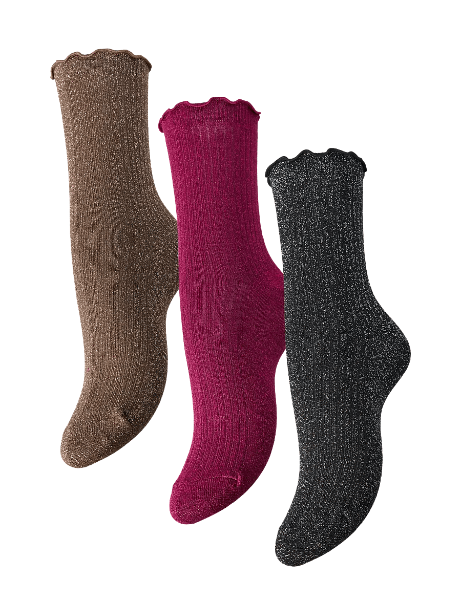 Pieces - PCSEBBY FRILL SOCK 3 PACK BOX BC MXM - normale socken - winetasting - 0