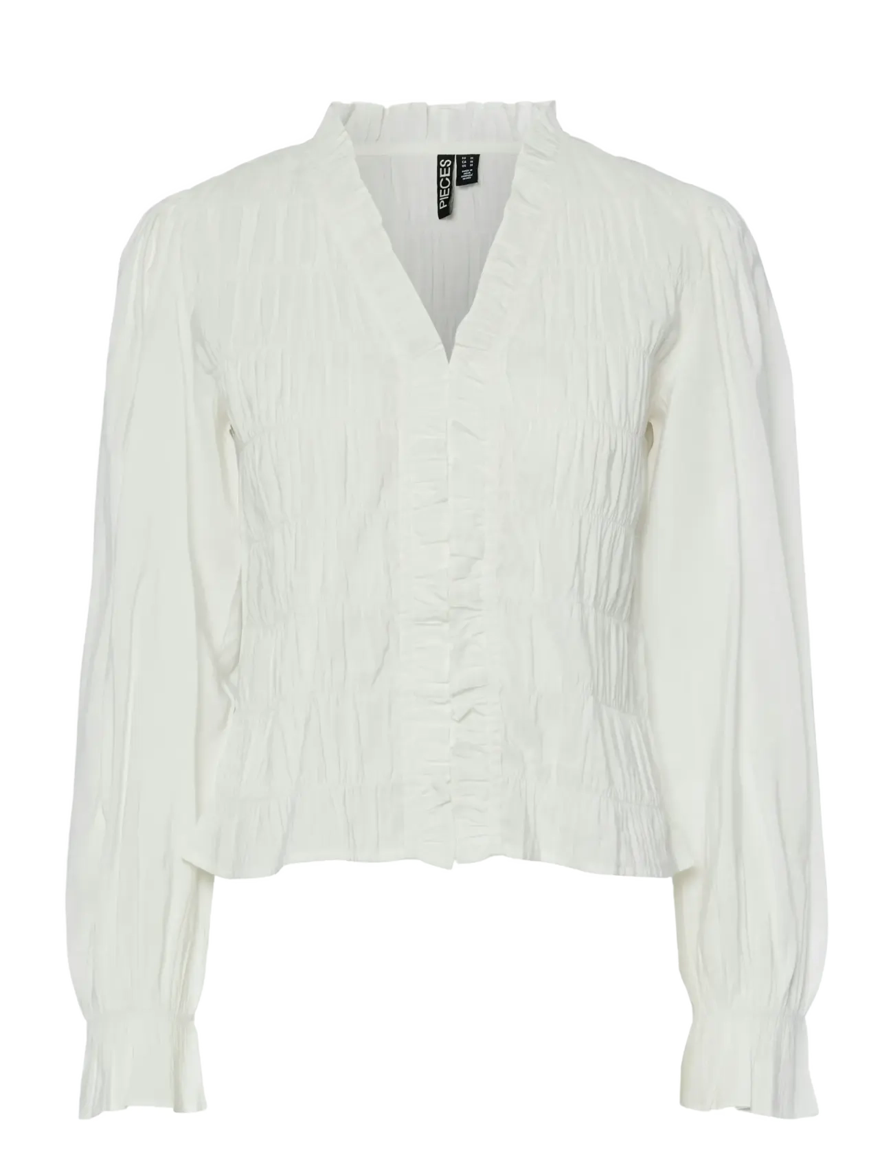 Pieces - PCDEMMIE LS V-NECK FRILL BLOUSE D2D WVN - bright white - 1