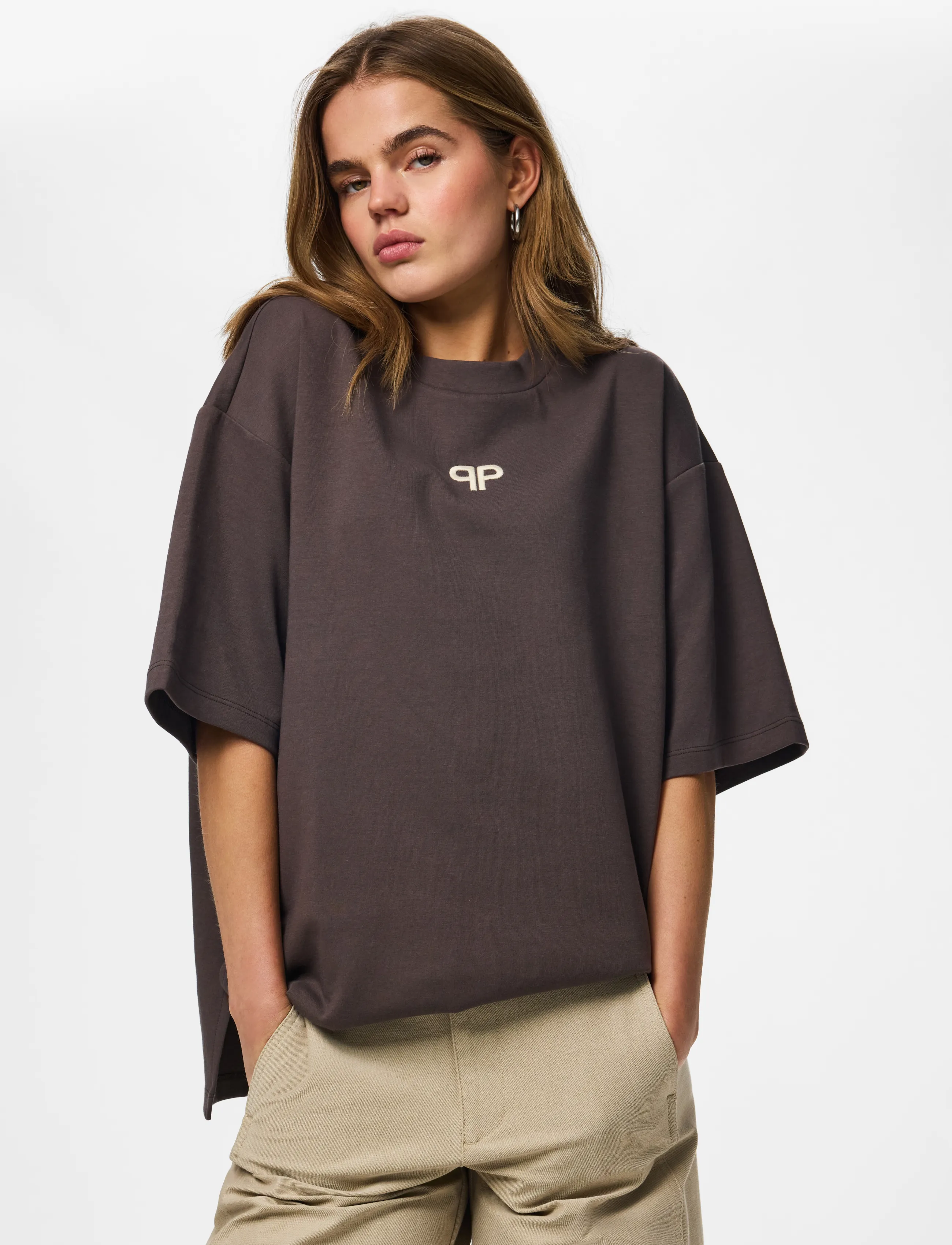 Pieces PCMUNA SS O-NECK OVERSIZE TEE D2D JRS - T-shirts & Tops - HOT FUDGE / brown