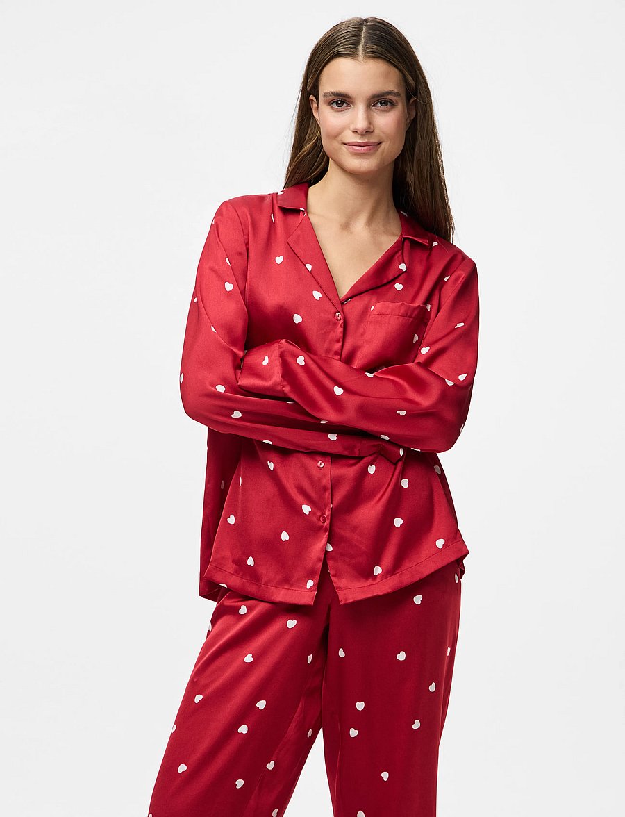 Pieces - PCJYTTE SATIN NIGHT SET WVN - pyjamas - savvy red - 0