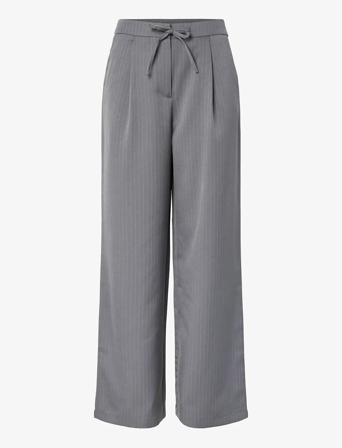 Pieces - PCFALKA MW PINSTRIPED TIE PANTS - wide leg trousers - grey pinstripe - 1