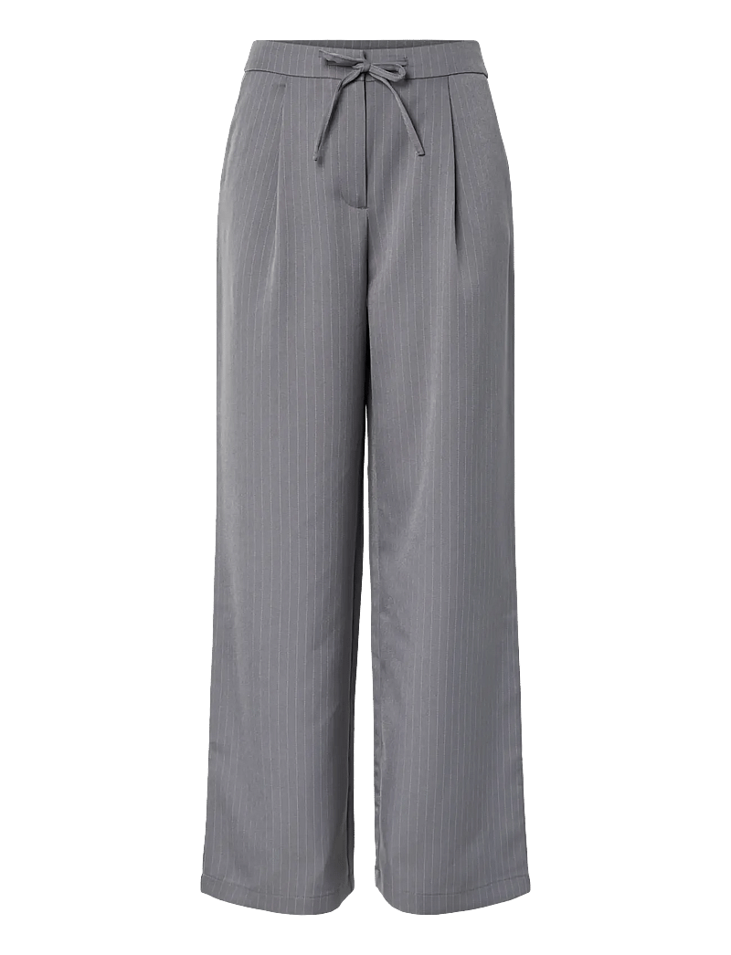 Pieces - PCFALKA MW PINSTRIPED TIE PANTS - vida byxor - grey pinstripe - 1