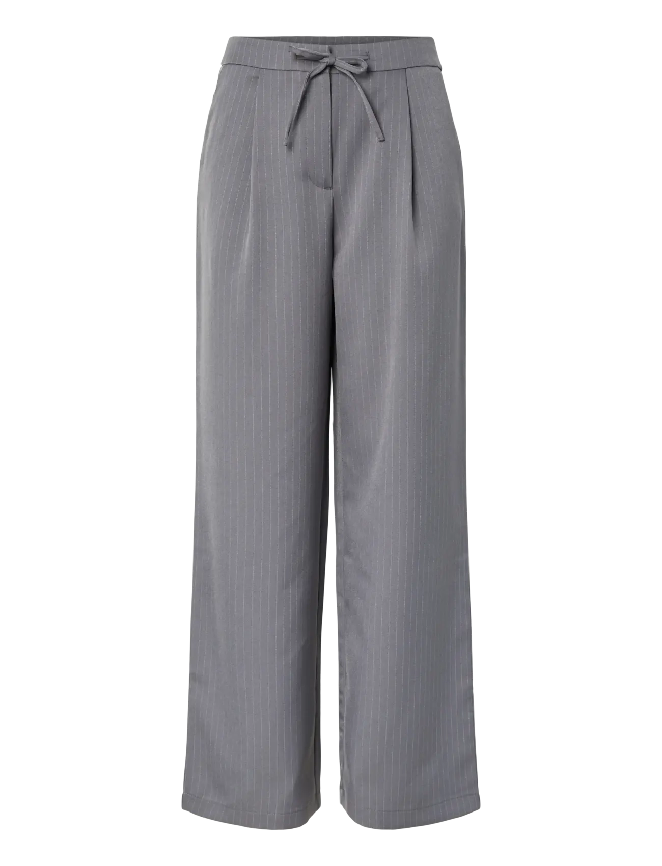 Pieces - PCFALKA MW PINSTRIPED TIE PANTS - hosen mit weitem bein - grey pinstripe - 1