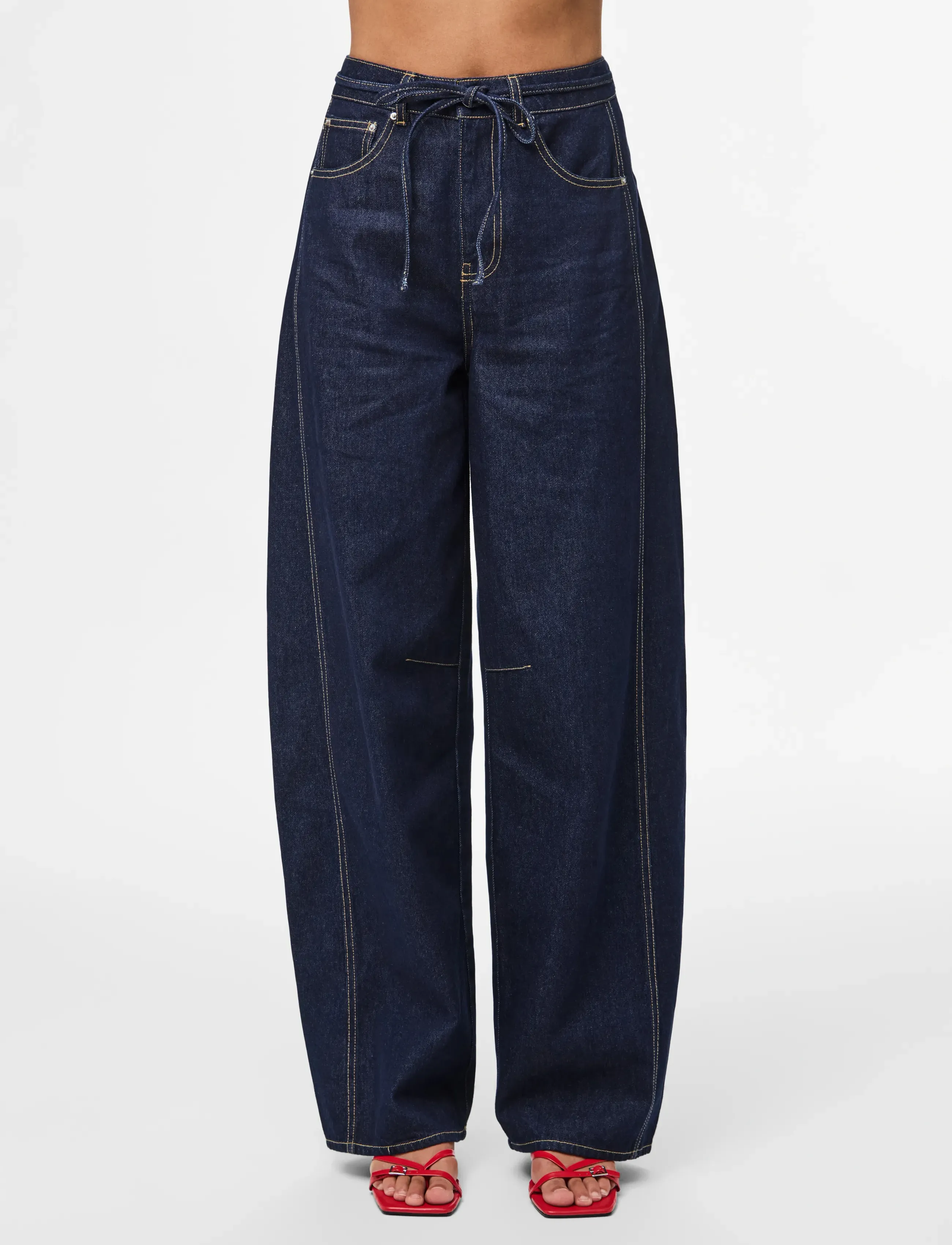 Pieces PCFENNA MW TIE BARREL JEANS D2D FSY - Kampagne - DARK BLUE DENIM / navy