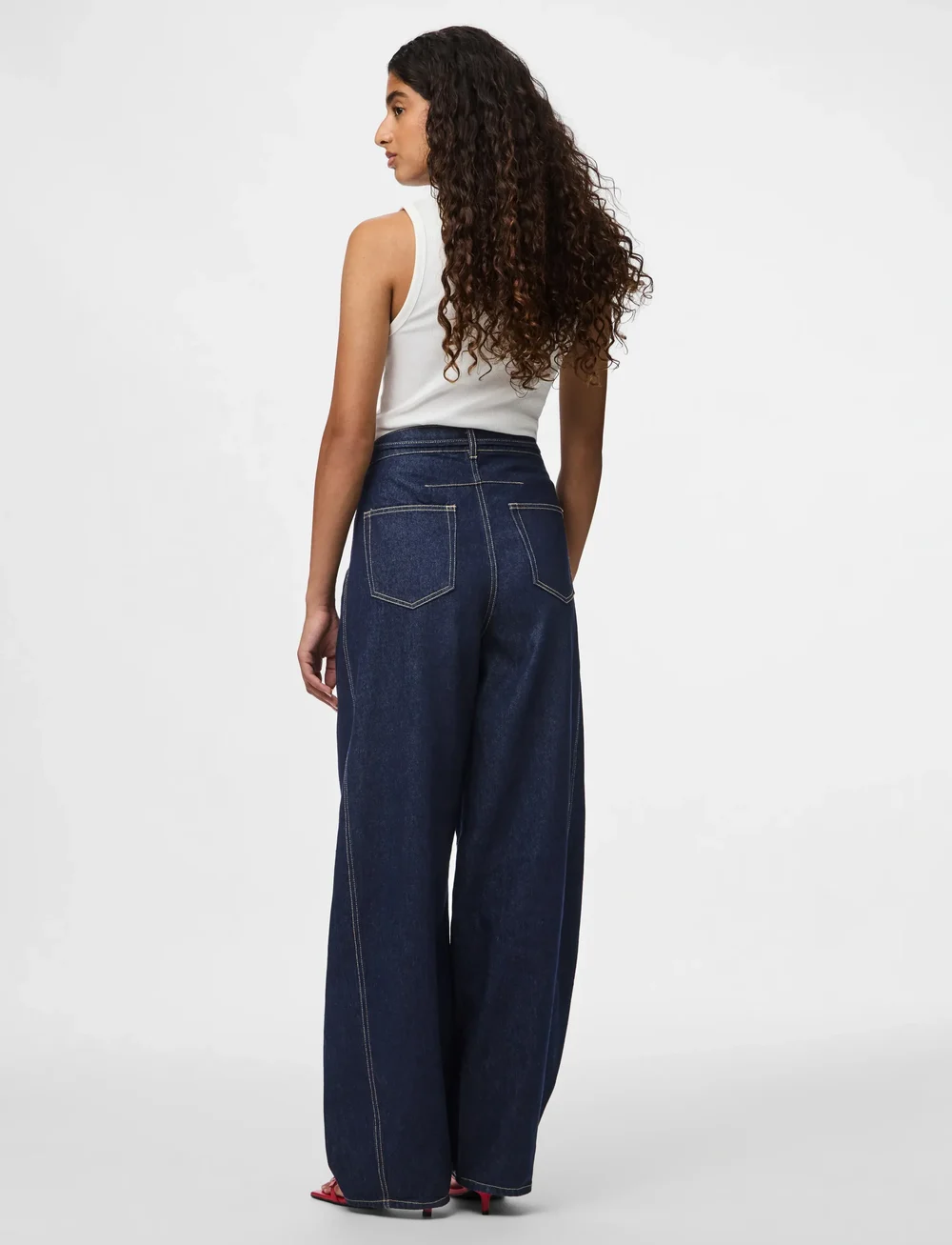 Pieces - PCFENNA MW TIE BARREL JEANS D2D FSY - barrel jeans - dark blue denim - 3