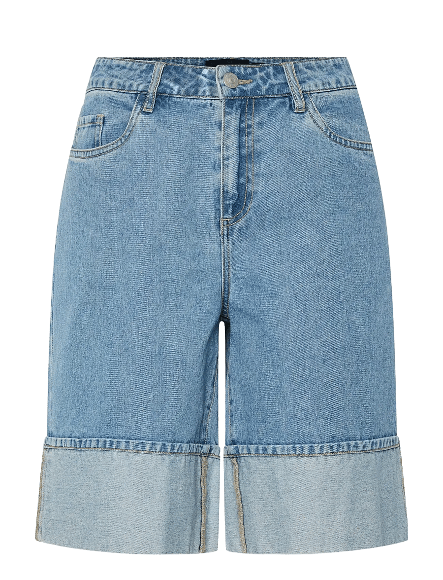 Pieces - PCMINDY MW LOOSE DENIM JORTS D2D - farkkushortsit - light blue denim - 1