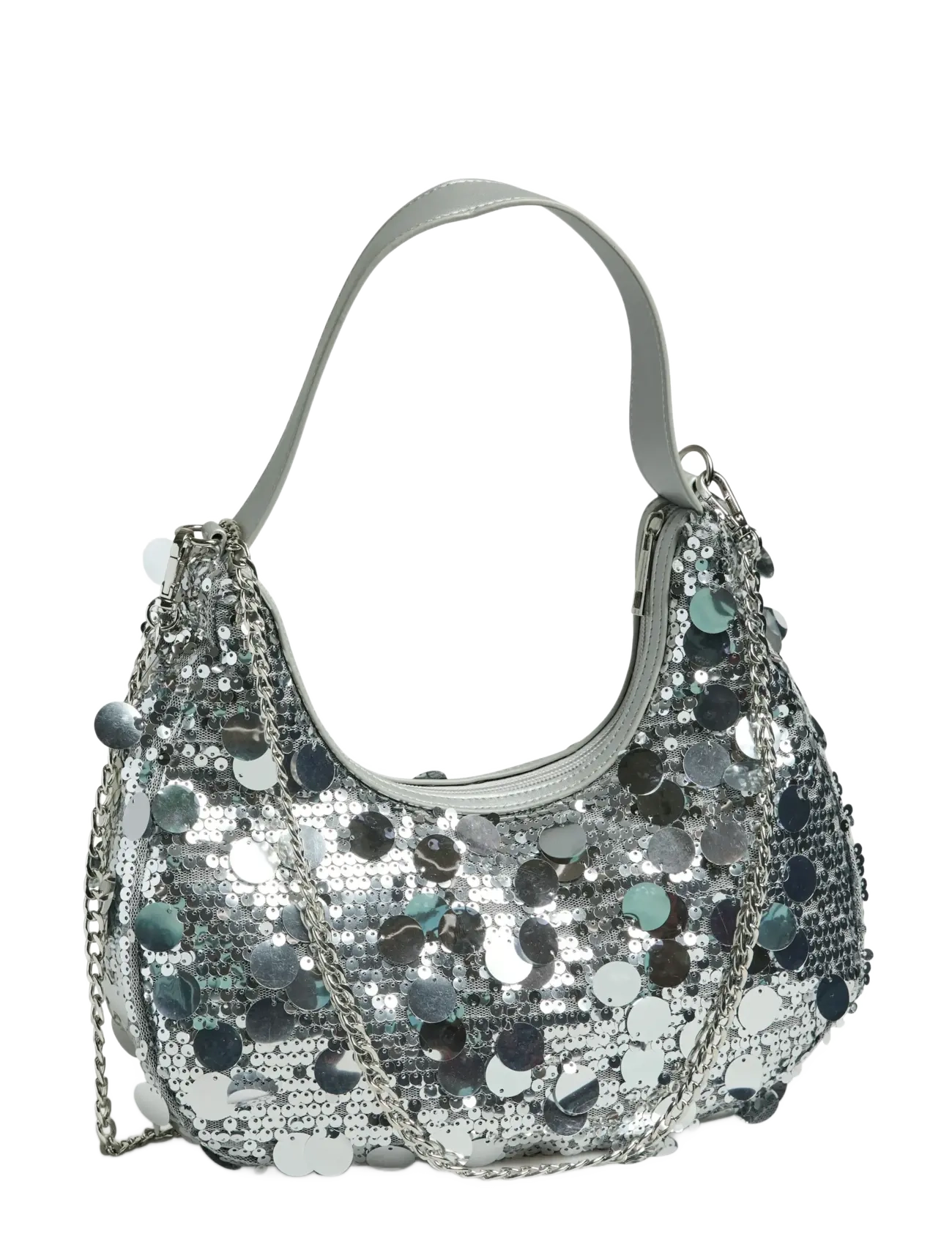 PCMADDIE SEQUINS SHOULDER BAG - SILVER COLOUR