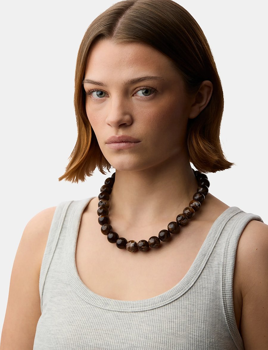 Pieces - PCREGITSE D NECKLACE - konfirmation - brown stone - 0