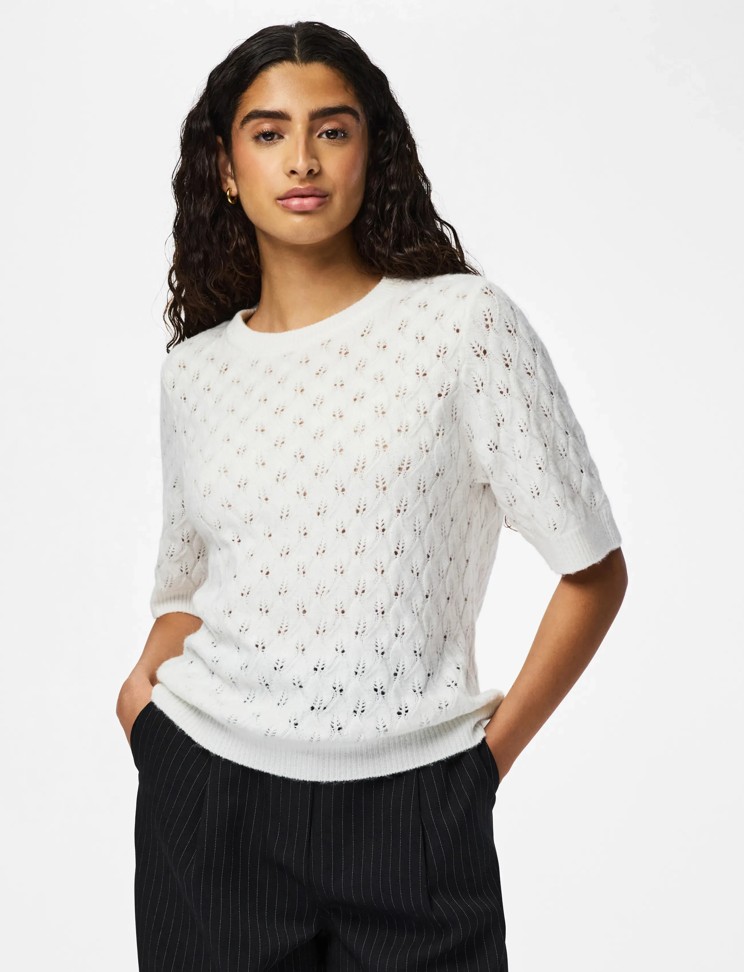 Pieces PCLELOU SS O-NECK KNIT NOOS BC - Pieces - CLOUD DANCER / white