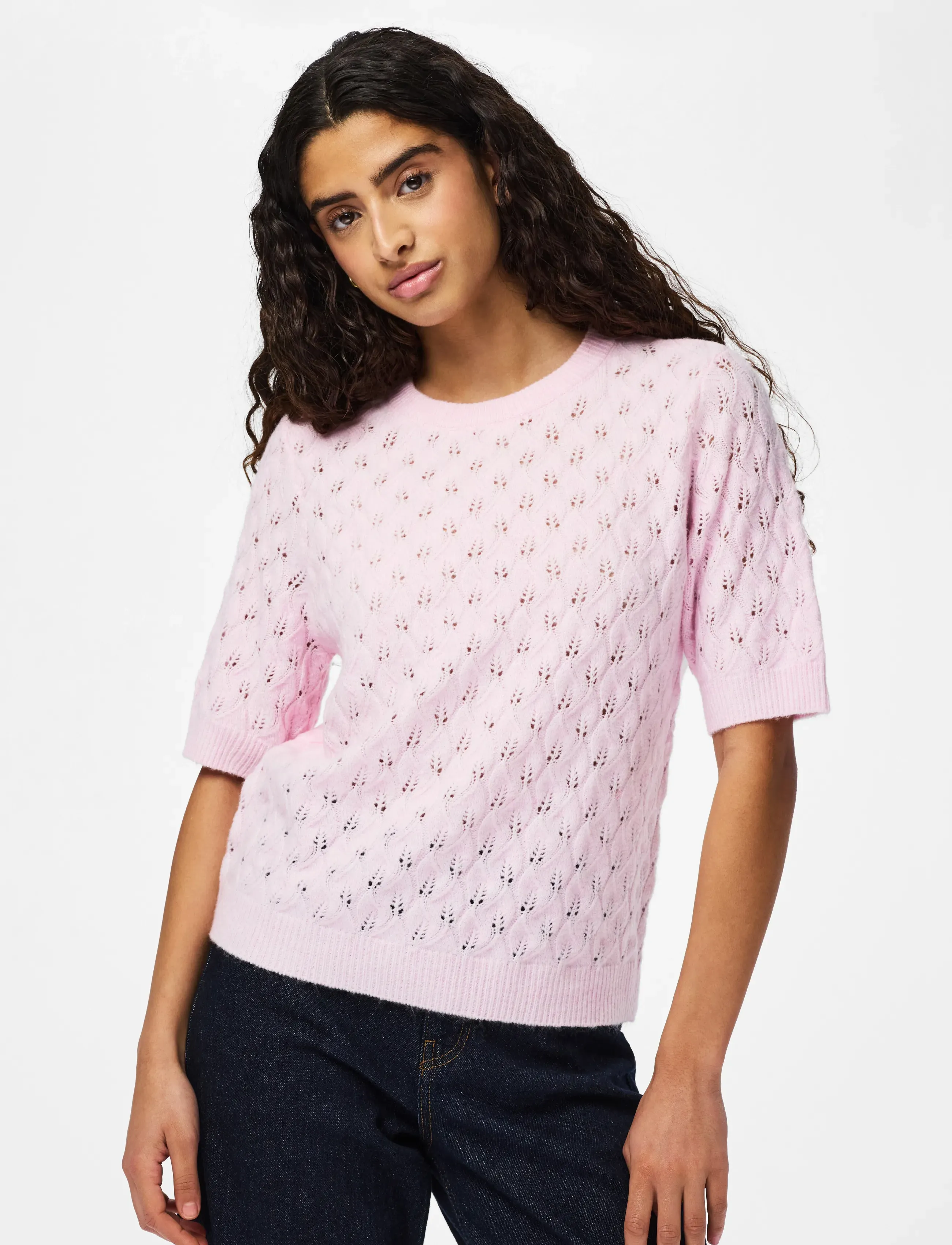 Pieces PCLELOU SS O-NECK KNIT NOOS BC - Pieces - ROSEATE SPOONBILL / pink/rose