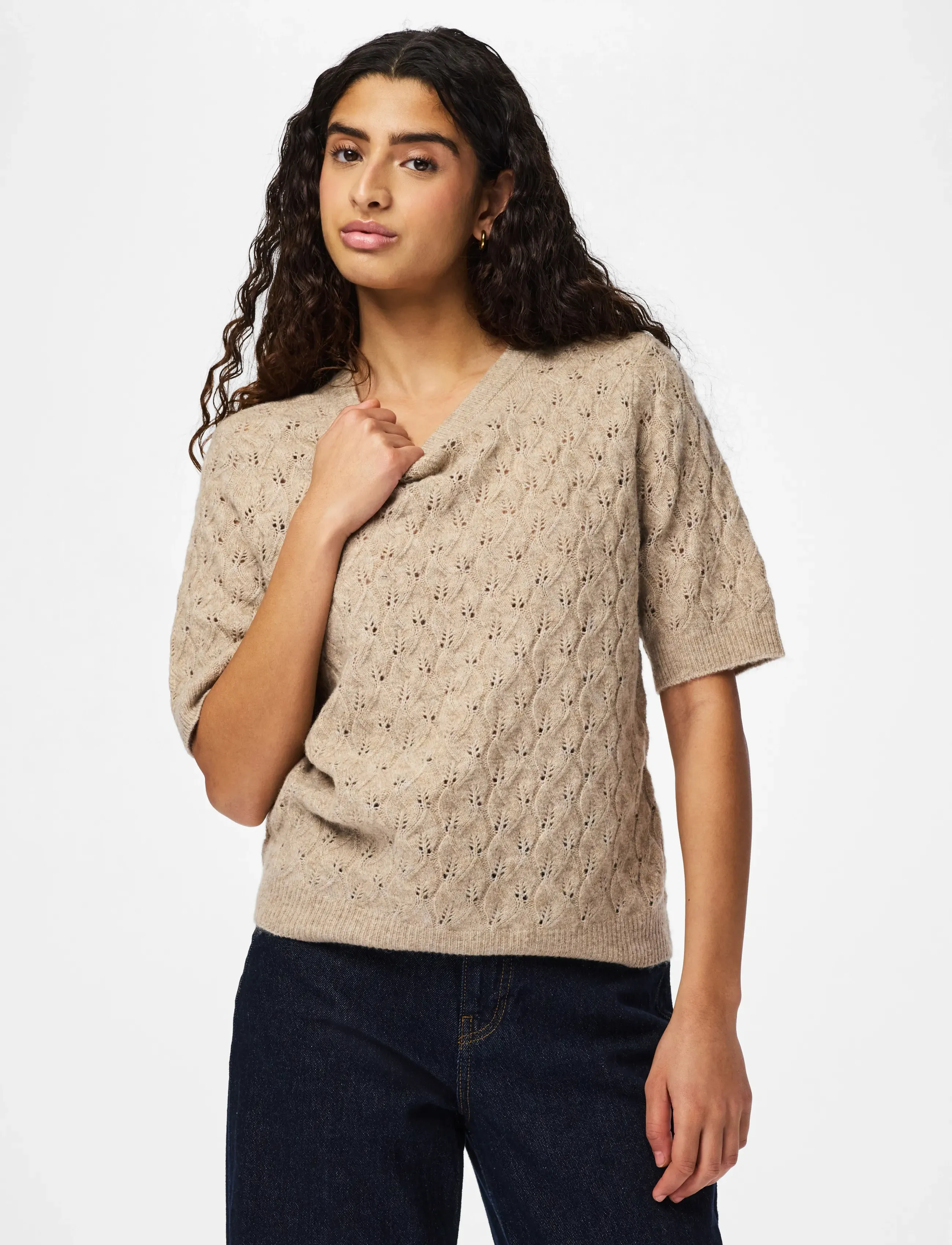 Pieces PCLELOU SS O-NECK KNIT NOOS BC - Strik - TAUPE GRAY / beige