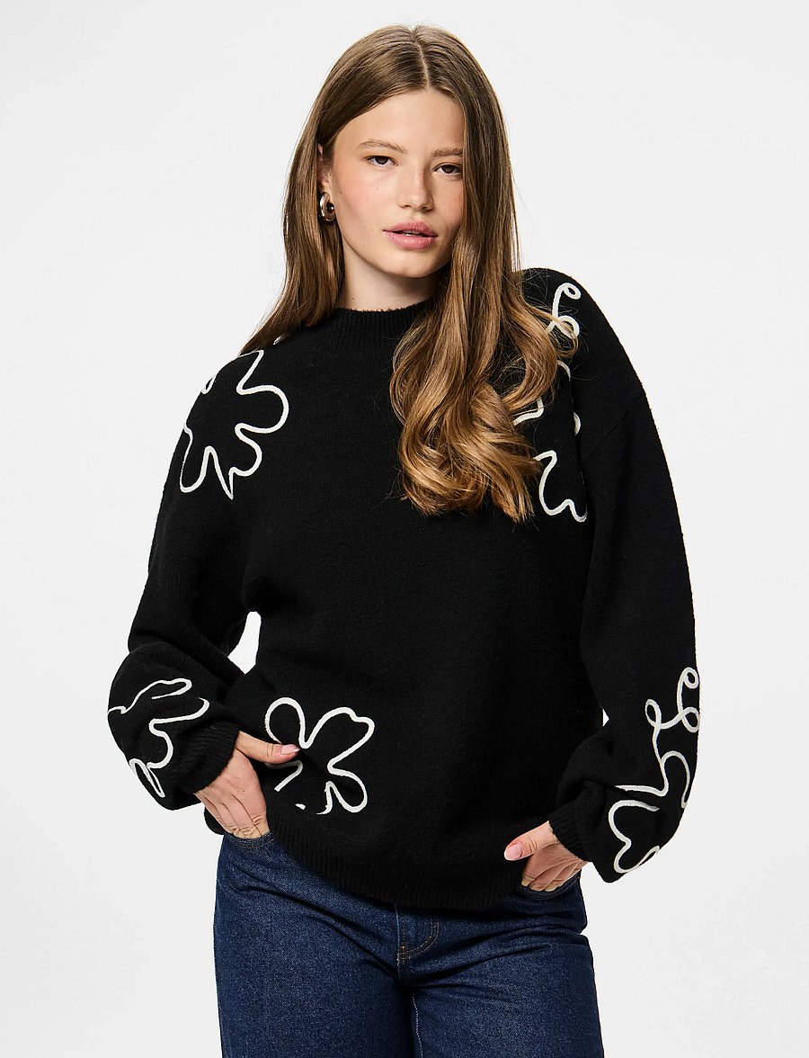 Pieces - PCROSA LS HIGH NECK KNIT BC - džemperi - black - 0